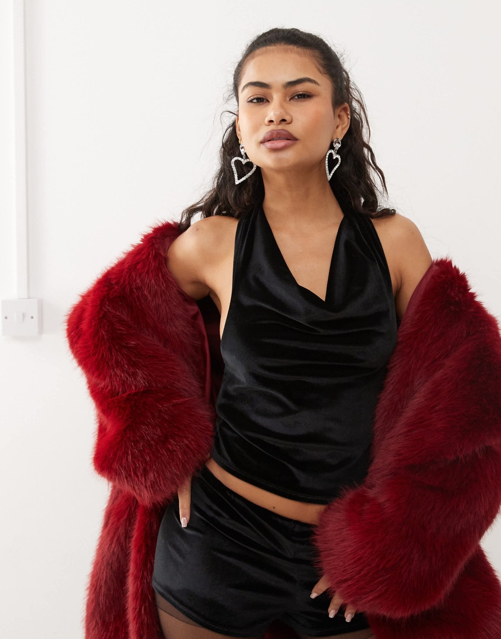 Reclaimed Vintage velvet halterneck top co - ord in black - ASOS Sample Sale