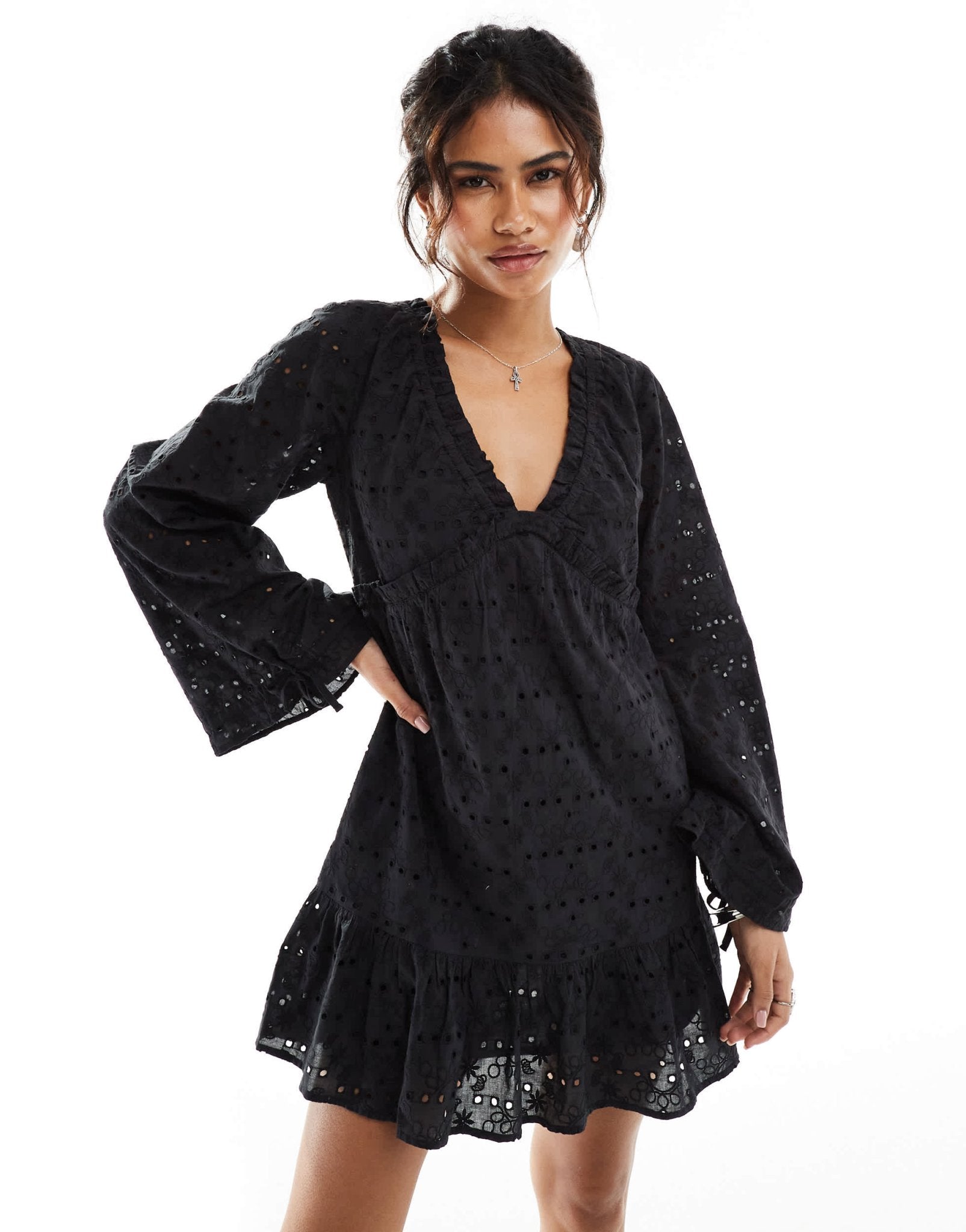Reclaimed Vintage western broderie smock mini dress in black - ASOS Sample Sale
