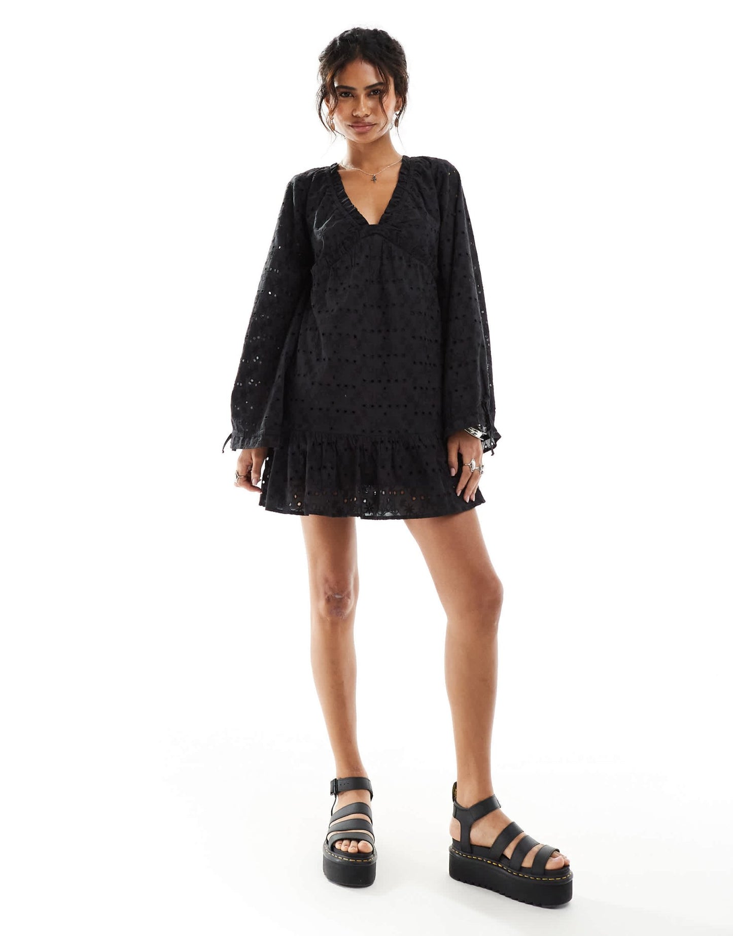 Reclaimed Vintage western broderie smock mini dress in black - ASOS Sample Sale