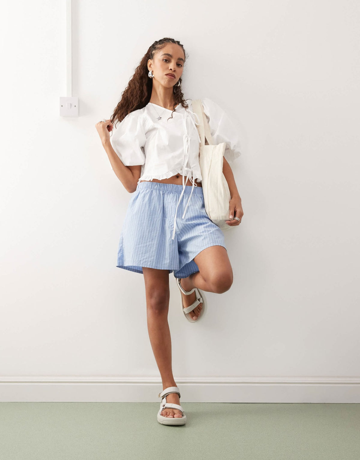 Reclaimed Vintage western cowgirl top with puff sleeve and tie front in white - ASOS Sample Sale