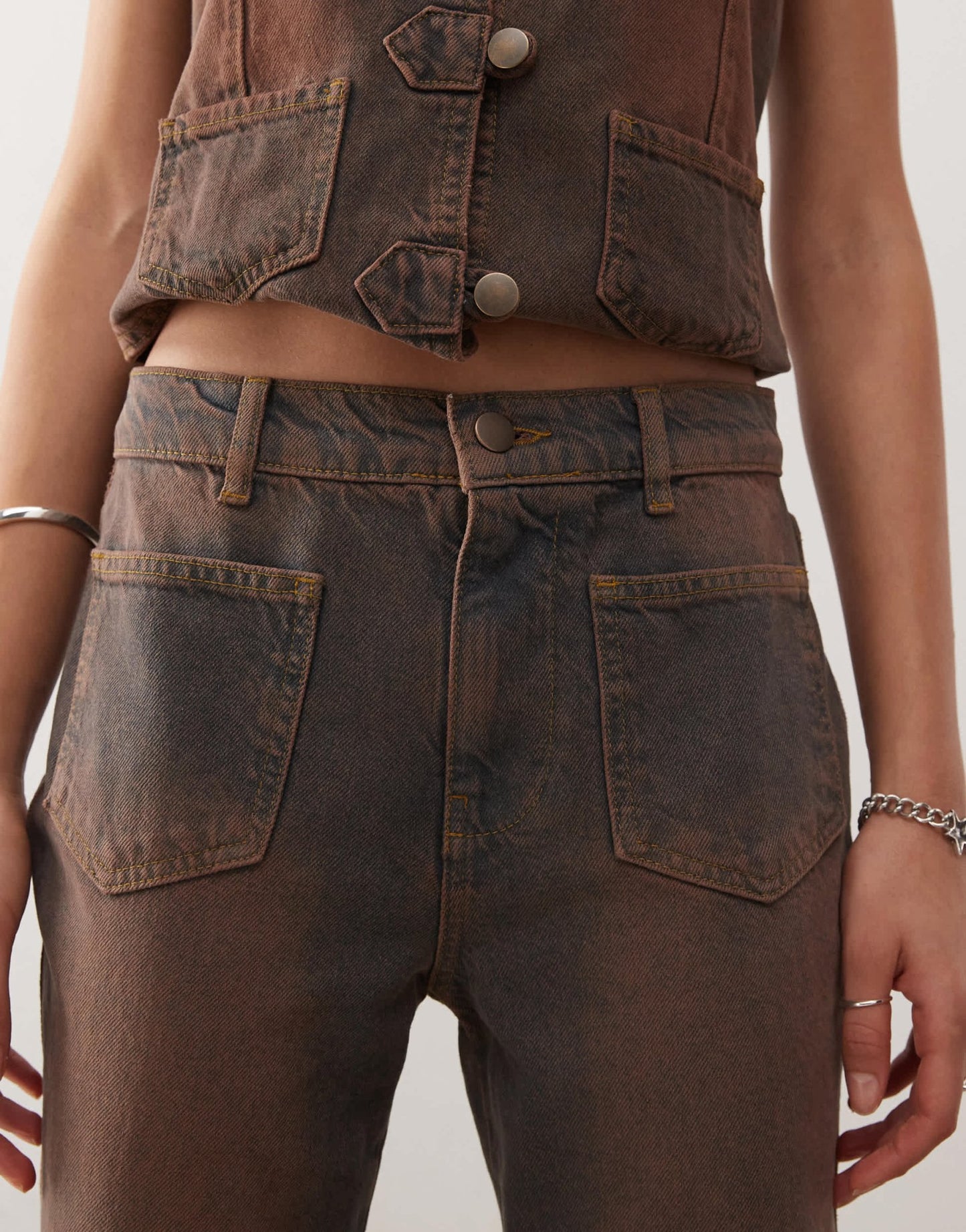 Reclaimed Vintage western flare jean co - ord in washed brown - ASOS Sample Sale