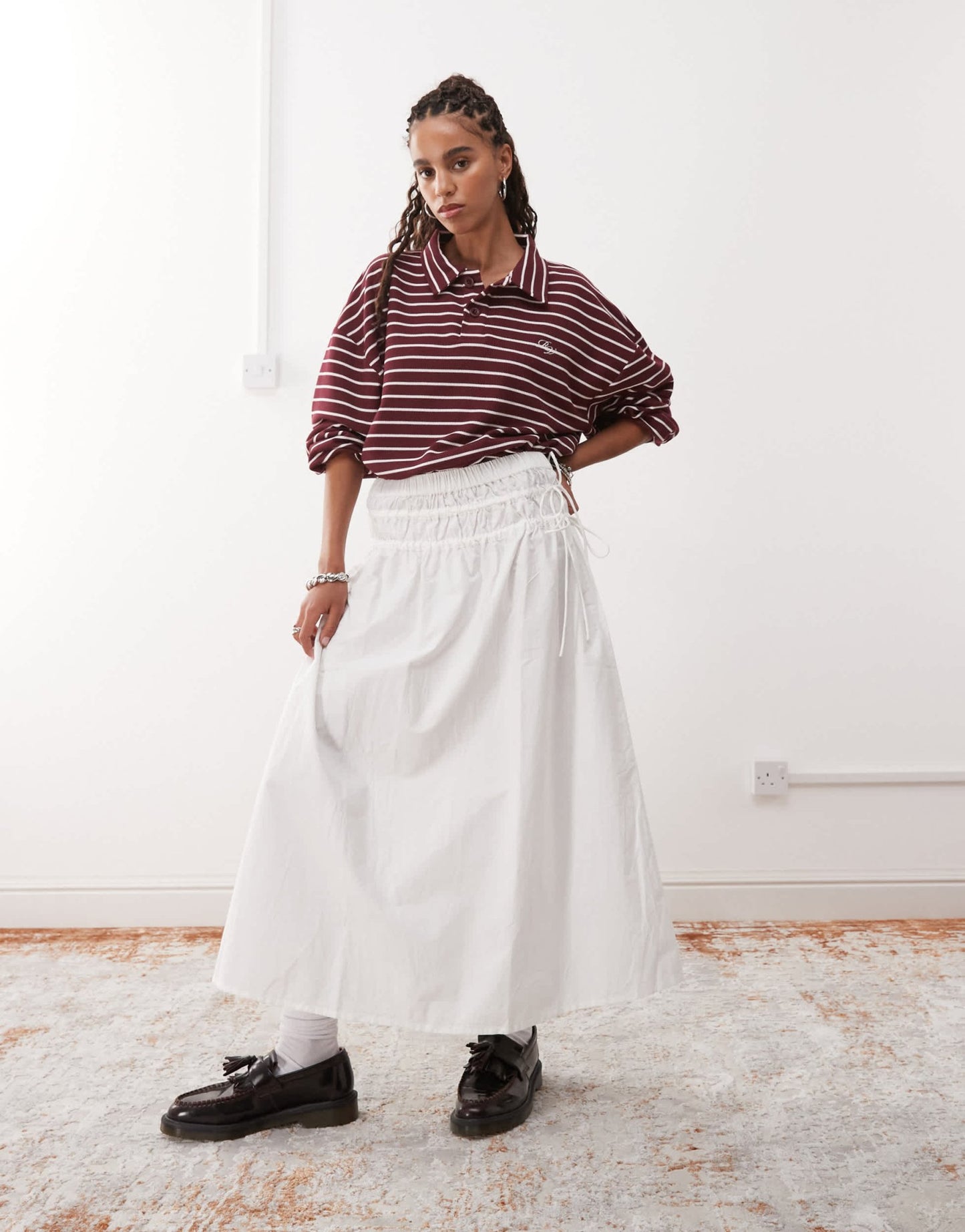 Reclaimed Vintage western midi skirt with tie sides in white poplin - ASOS Sample Sale