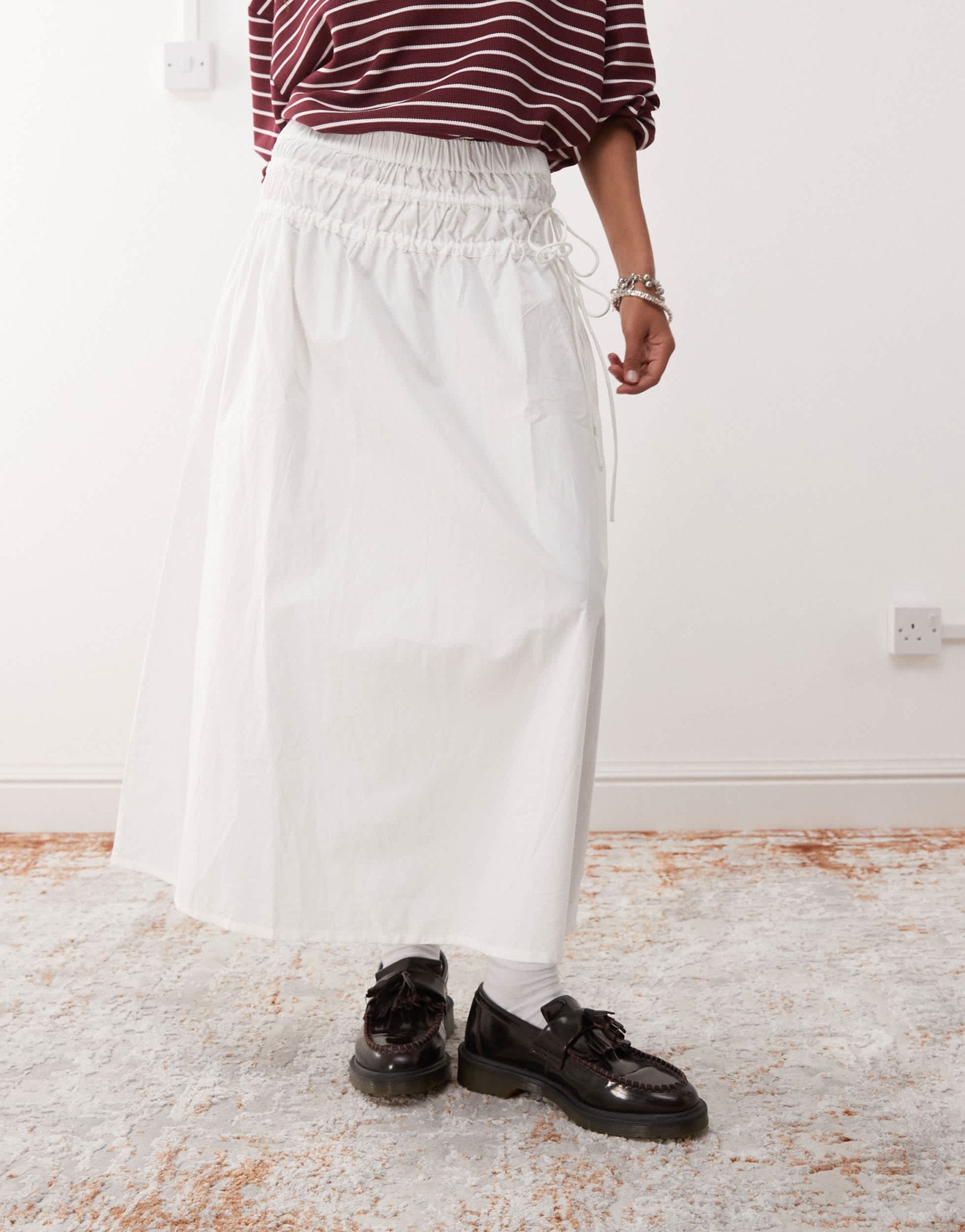 Reclaimed Vintage western midi skirt with tie sides in white poplin - ASOS Sample Sale