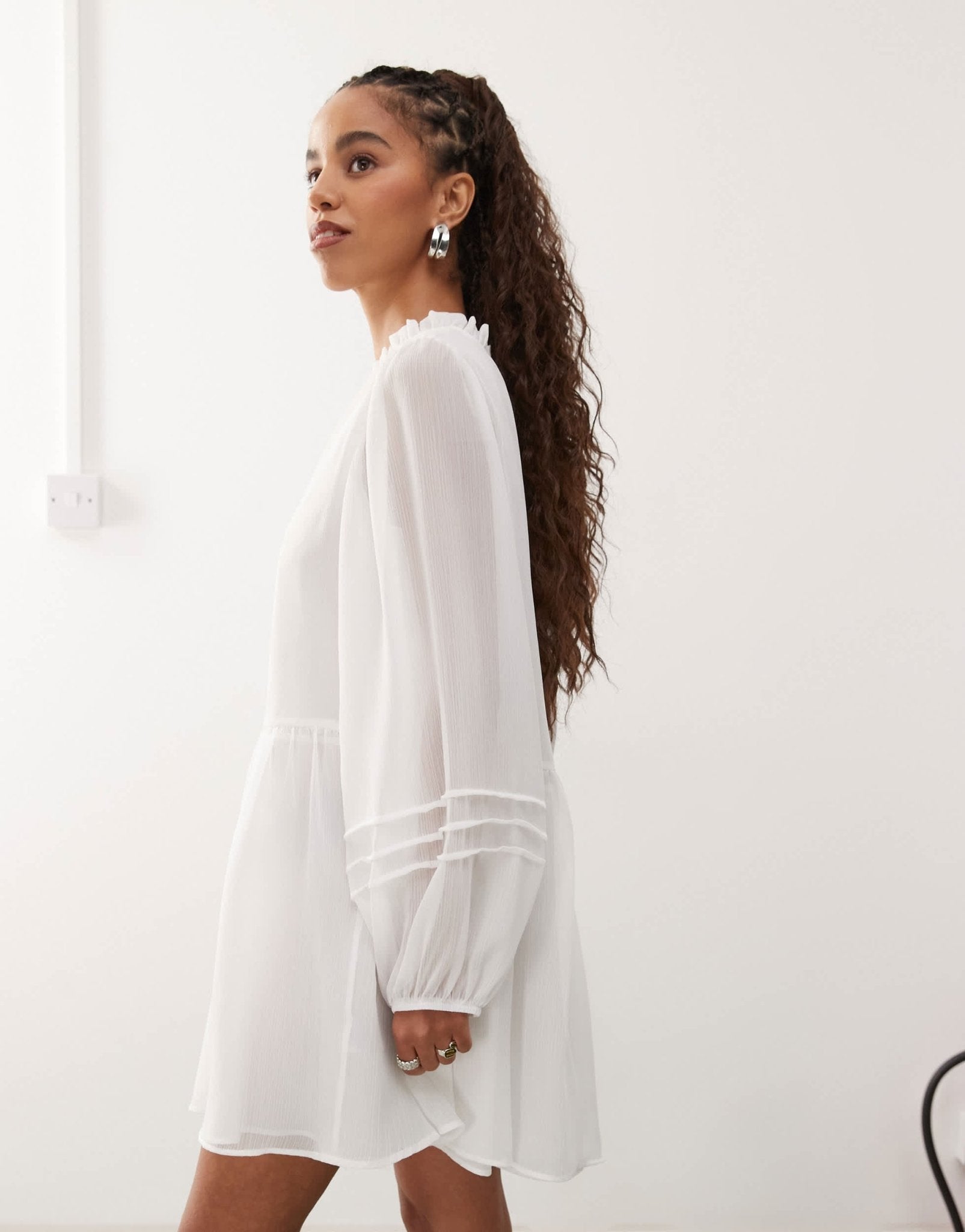 Reclaimed Vintage western mini smock dress with tie front collar in ivory - ASOS Sample Sale