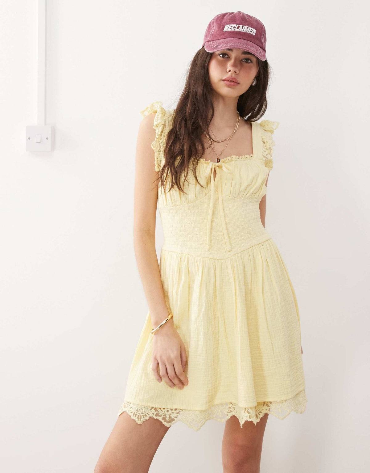 Reclaimed Vintage western summer dress with cinched in waist detail in yellow - ASOS Sample Sale