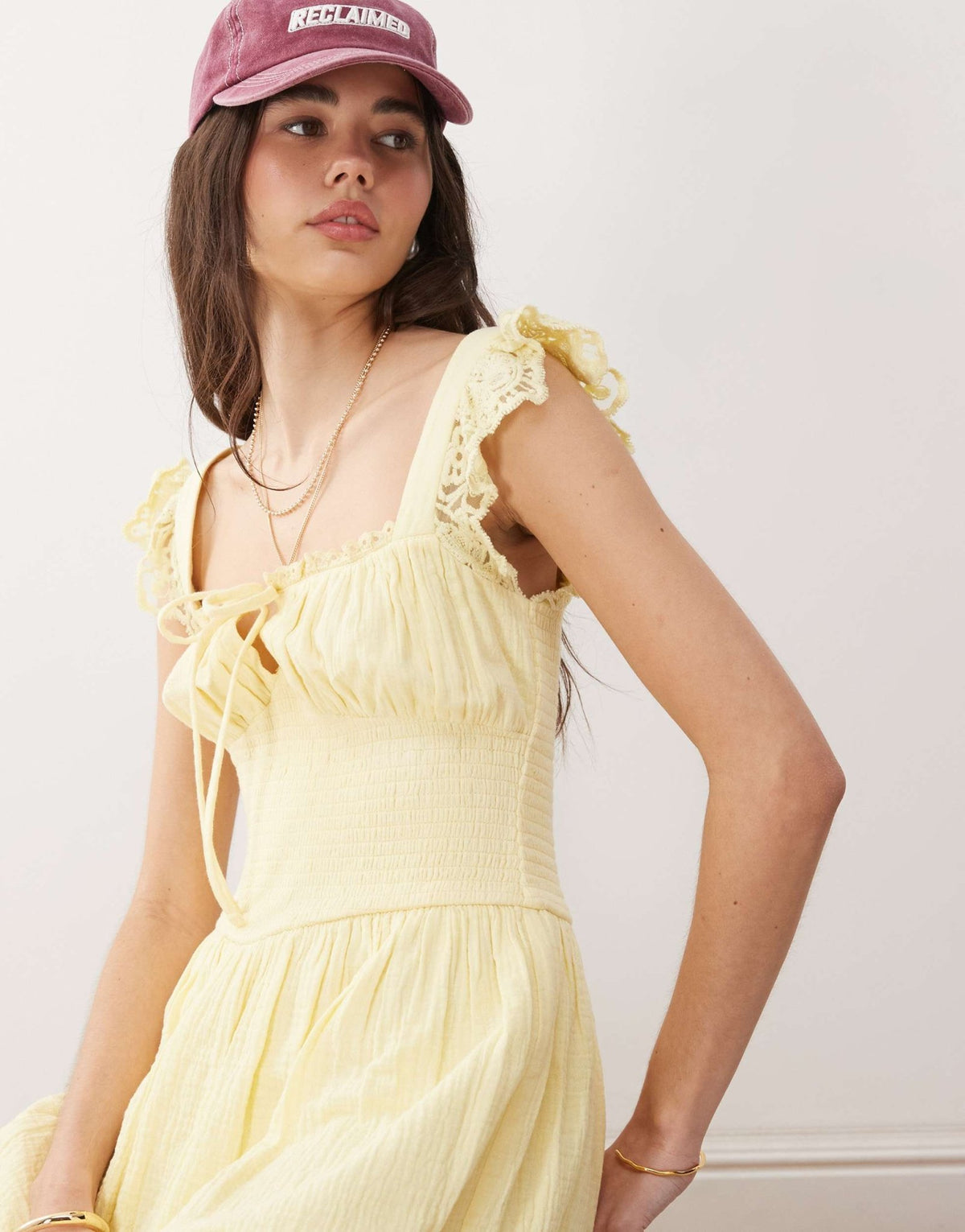 Reclaimed Vintage western summer dress with cinched in waist detail in yellow - ASOS Sample Sale