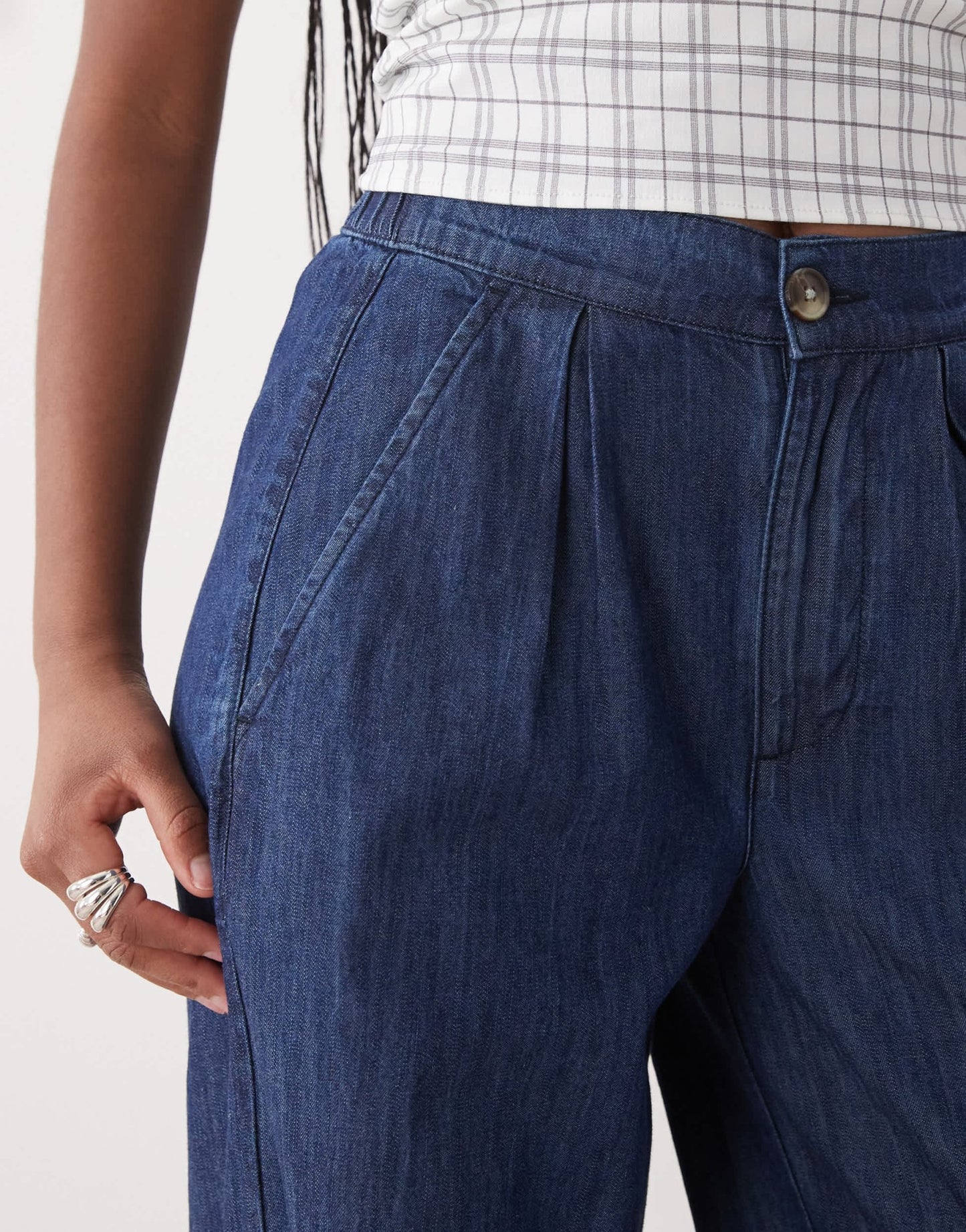 Reclaimed Vintage wide leg tailored trousers in chambray denim - ASOS Sample Sale