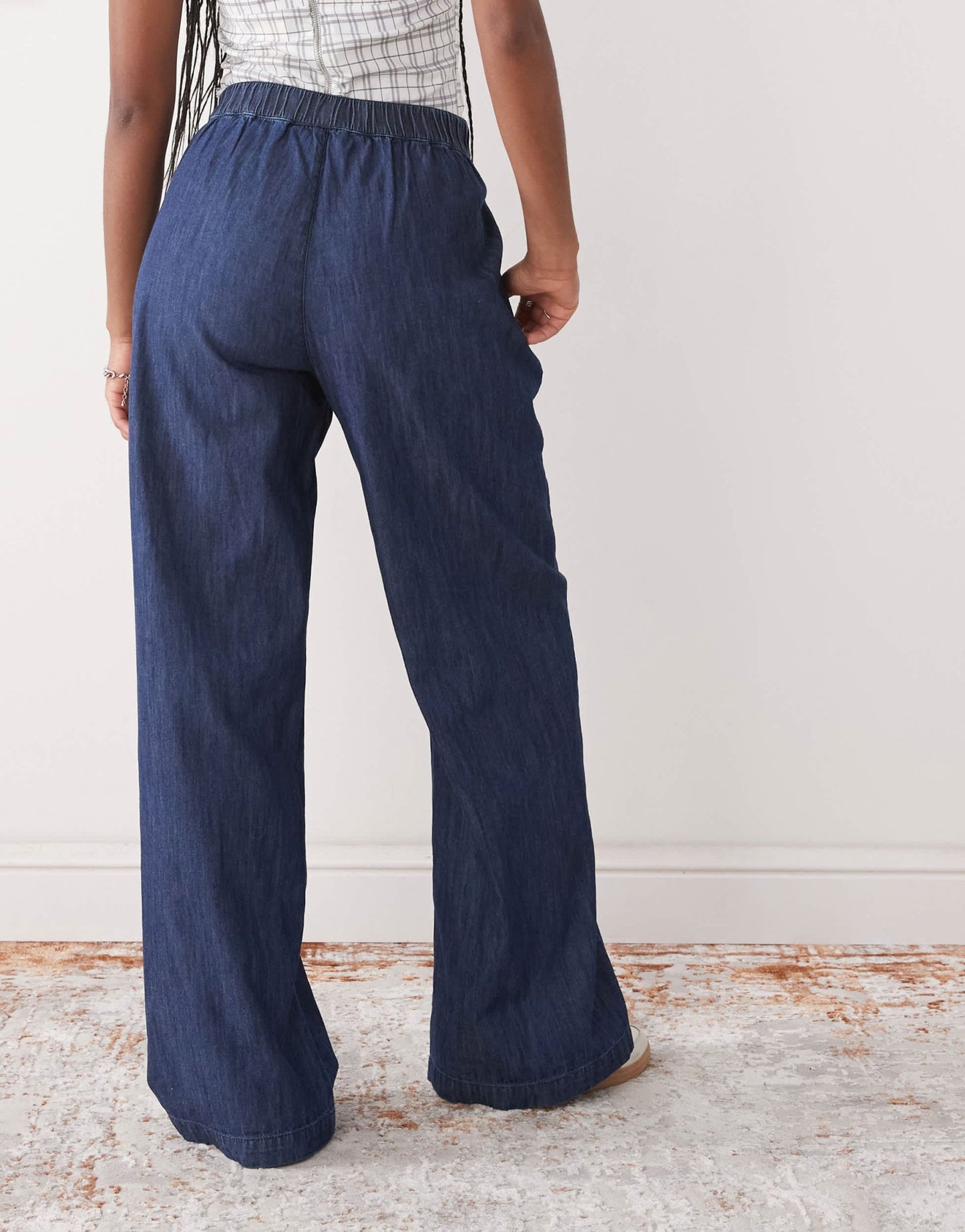 Reclaimed Vintage wide leg tailored trousers in chambray denim - ASOS Sample Sale