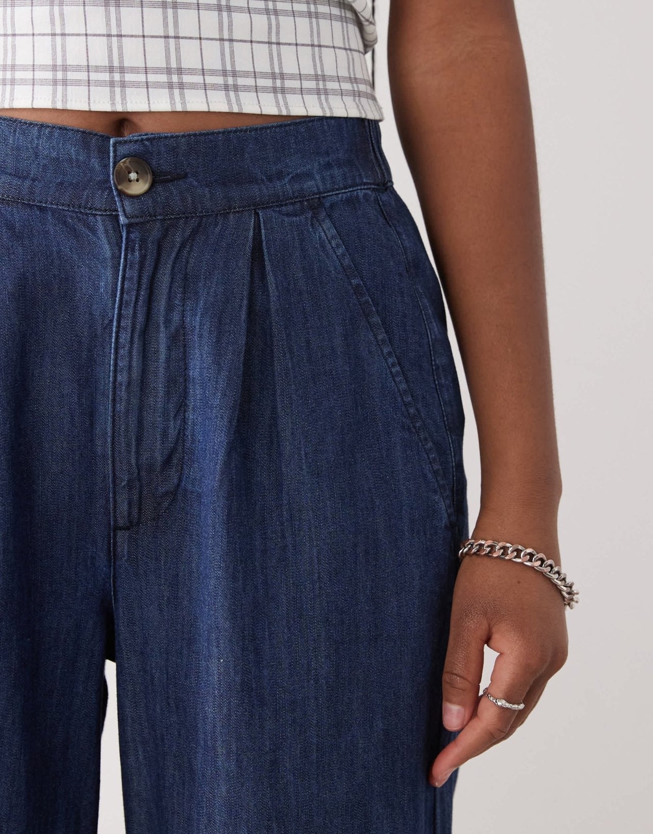 Reclaimed Vintage wide leg tailored trousers in chambray denim - ASOS Sample Sale