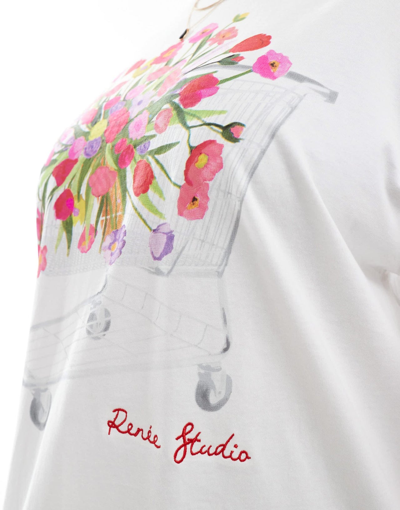 Renee Studio Plus exclusive crew neck trolley flower bouquet graphic t-shirt in cream - ASOS Sample Sale