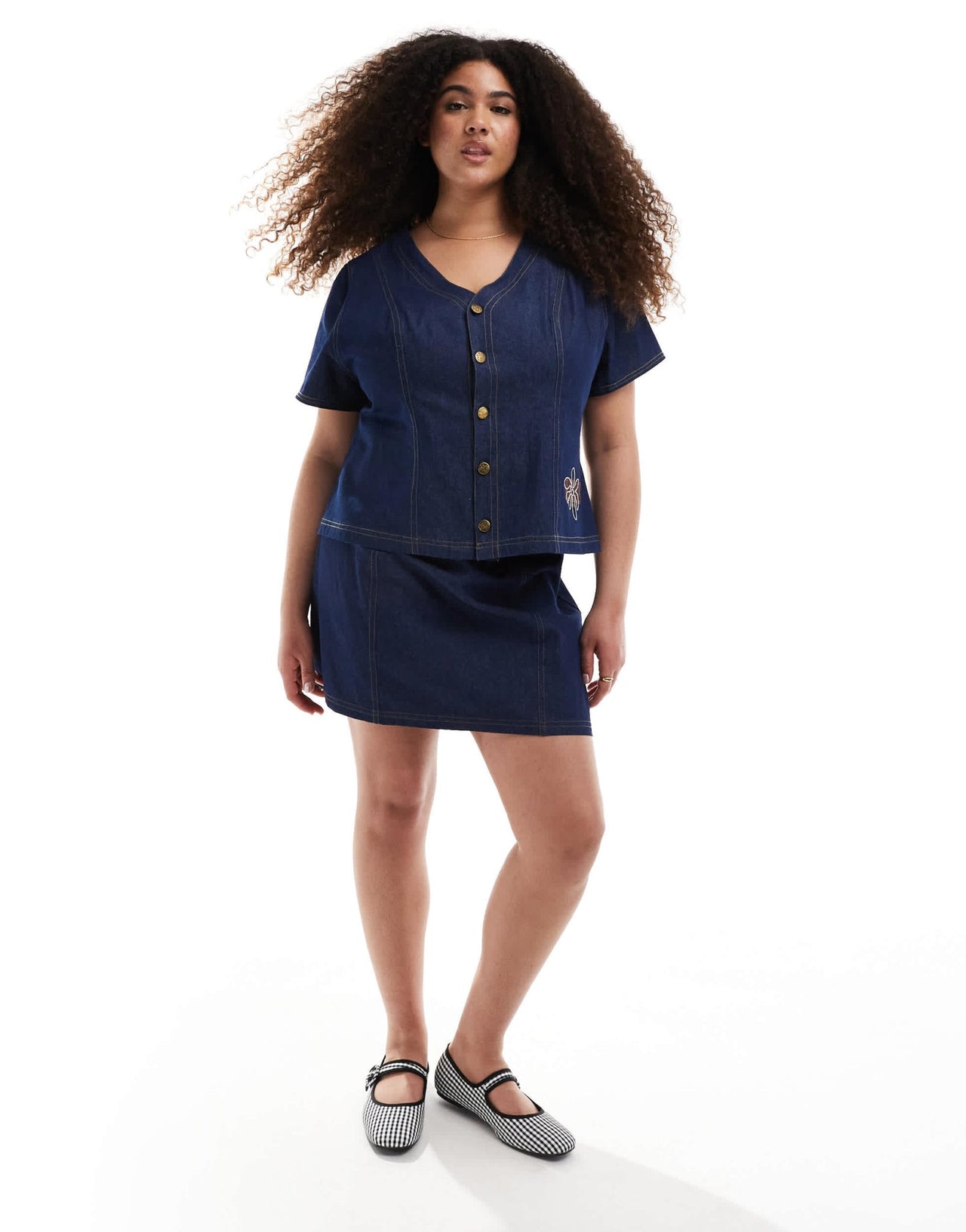 Renee Studio Plus exclusive denim mini skirt co-ord in dark wash blue - ASOS Sample Sale