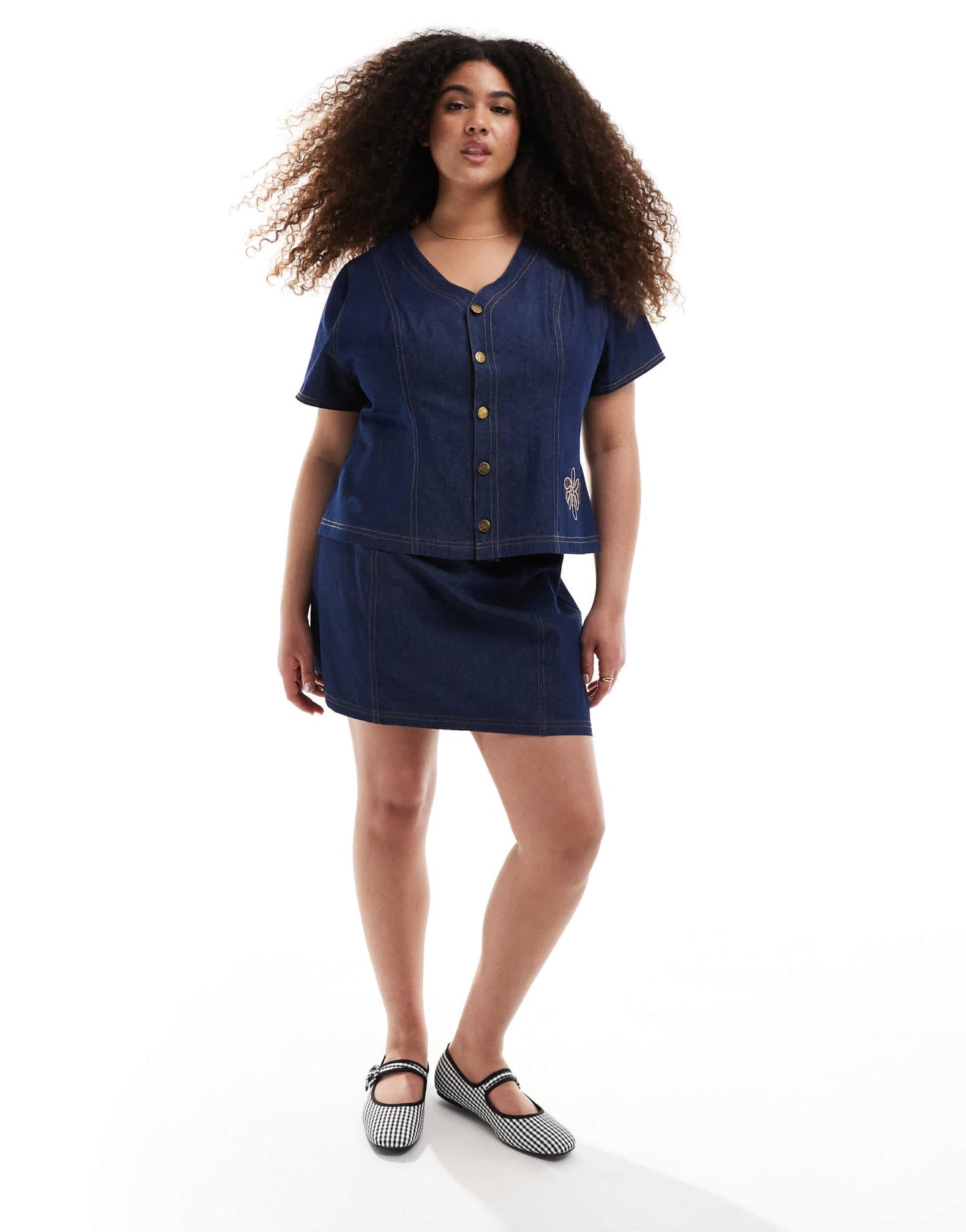Renee Studio Plus exclusive denim mini skirt co-ord in dark wash blue - ASOS Sample Sale