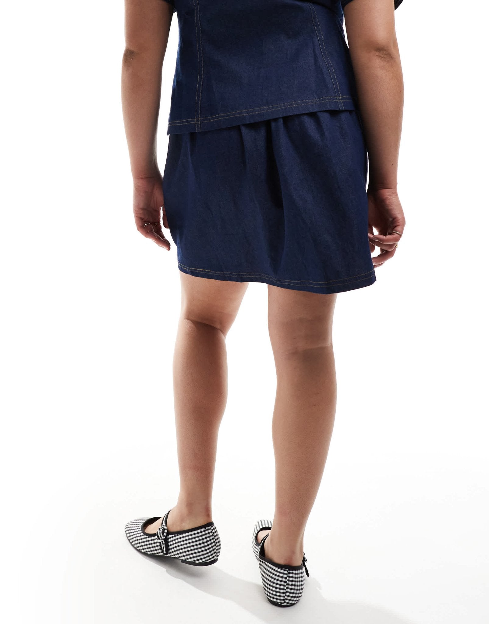 Renee Studio Plus exclusive denim mini skirt co-ord in dark wash blue - ASOS Sample Sale