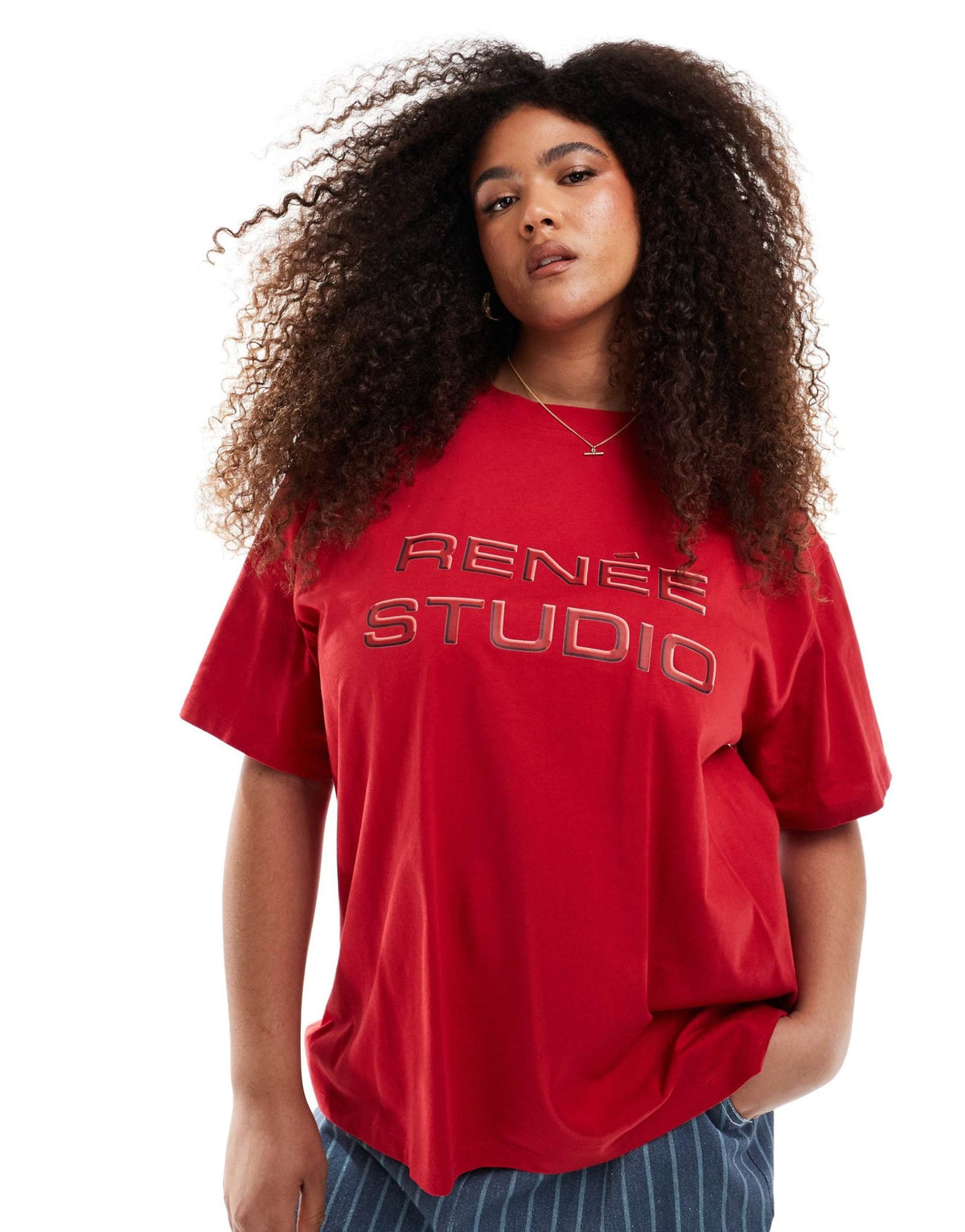 Renee Studio Plus exclusive embossed logo t-shirt in red - ASOS Sample Sale