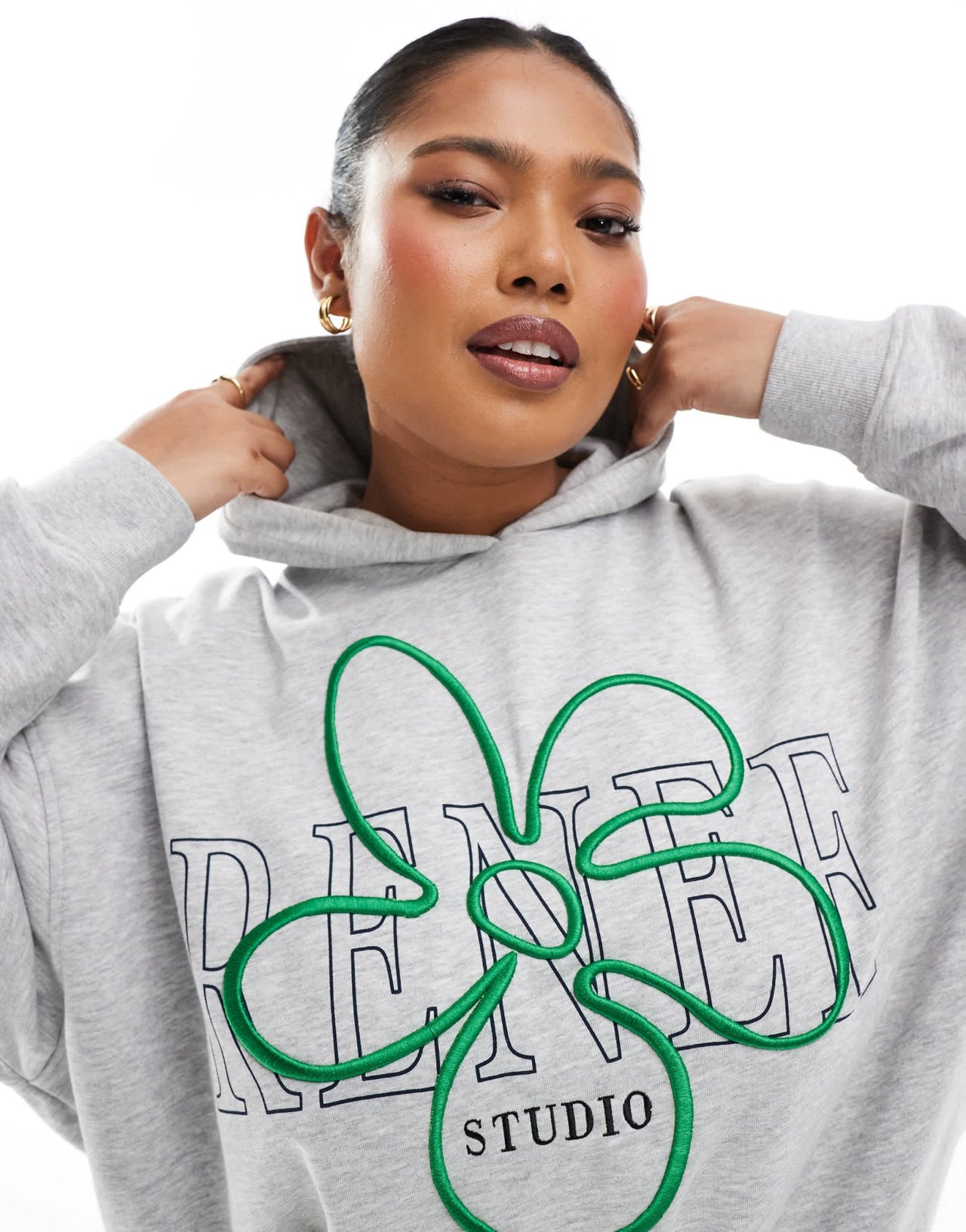 Renee Studio Plus exclusive embroidered flower logo oversized hoodie co-ord in grey - ASOS Sample Sale