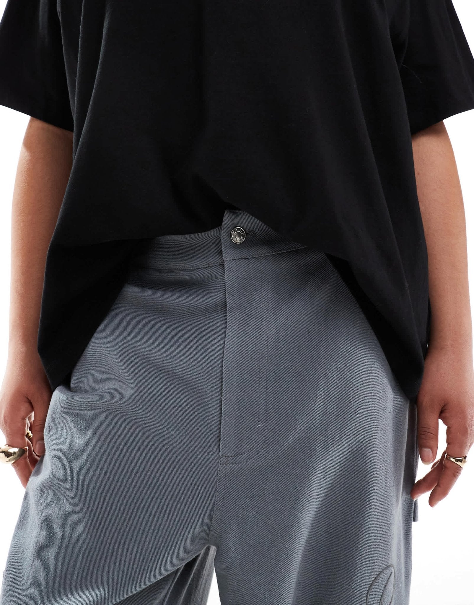 Renee Studio Plus exclusive high waisted logo embroidered wide leg trousers in grey - GREY - ASOS Sample Sale