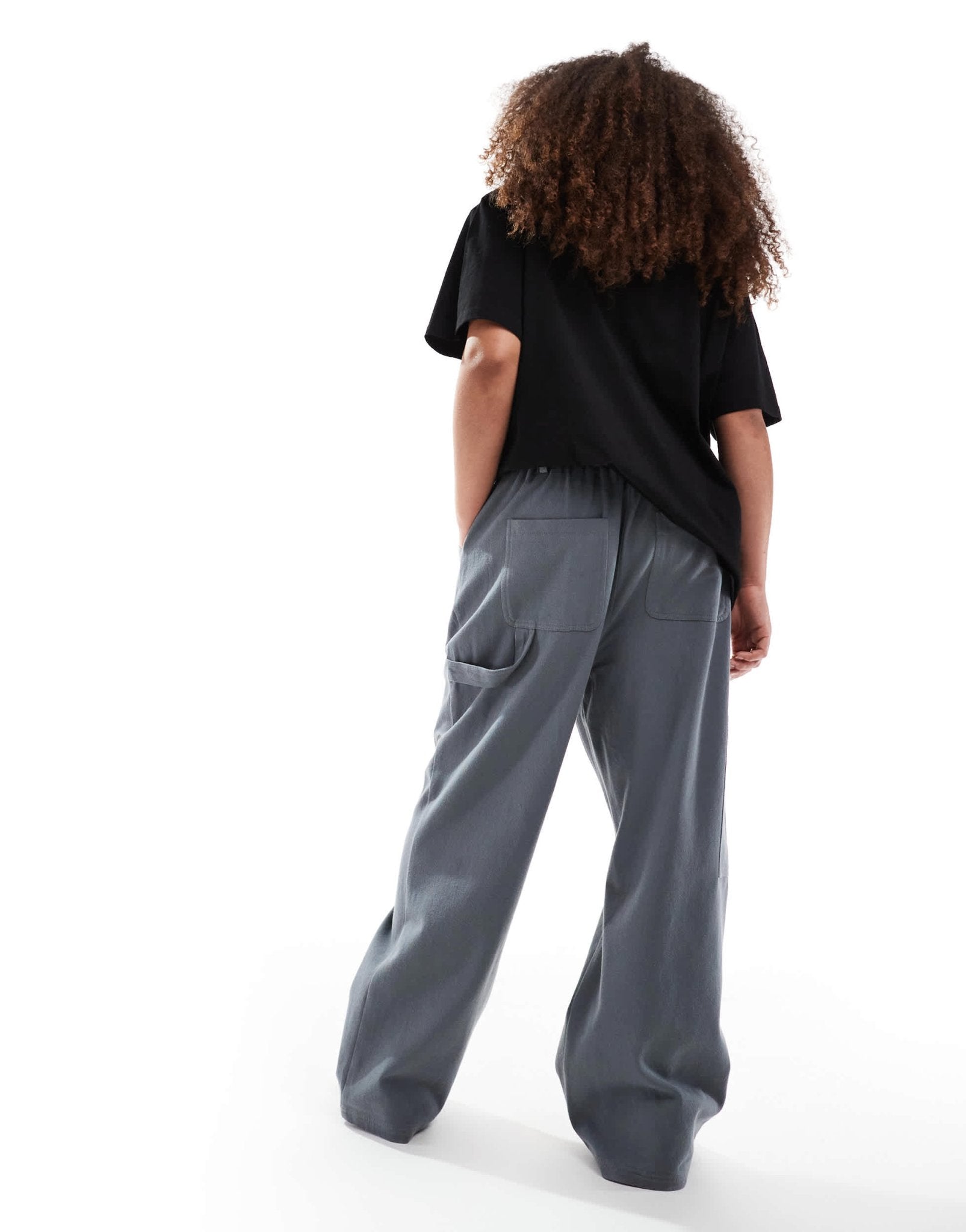 Renee Studio Plus exclusive high waisted logo embroidered wide leg trousers in grey - GREY - ASOS Sample Sale