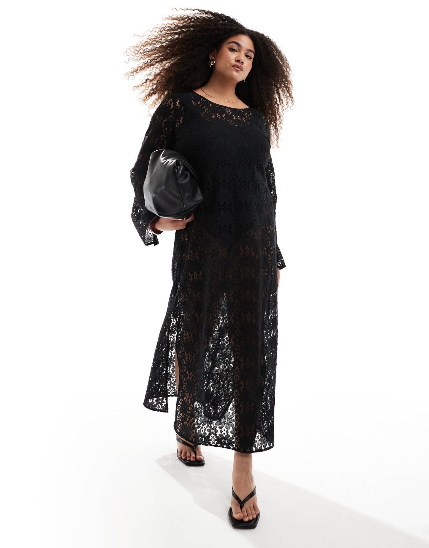 Renee Studio Plus exclusive long sleeve lace maxi dress in black - ASOS Sample Sale