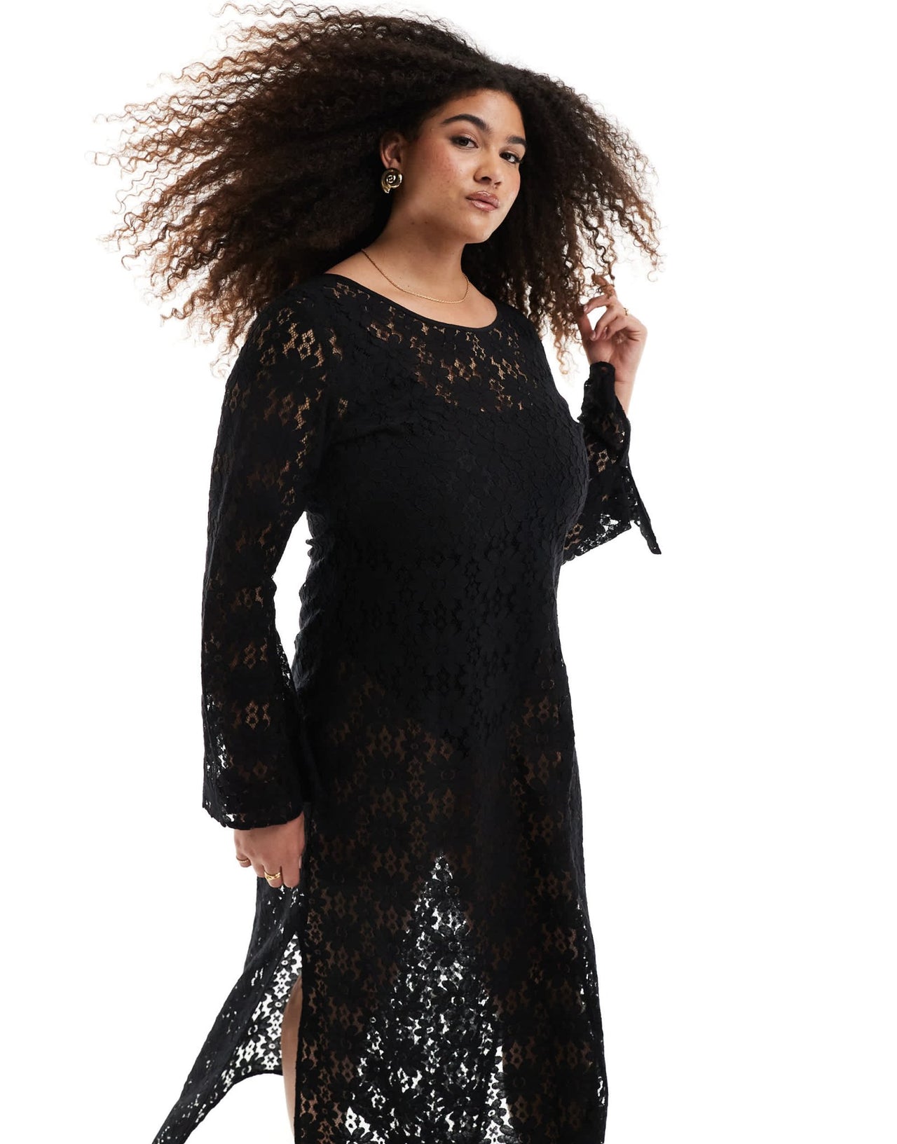 Renee Studio Plus exclusive long sleeve lace maxi dress in black - ASOS Sample Sale