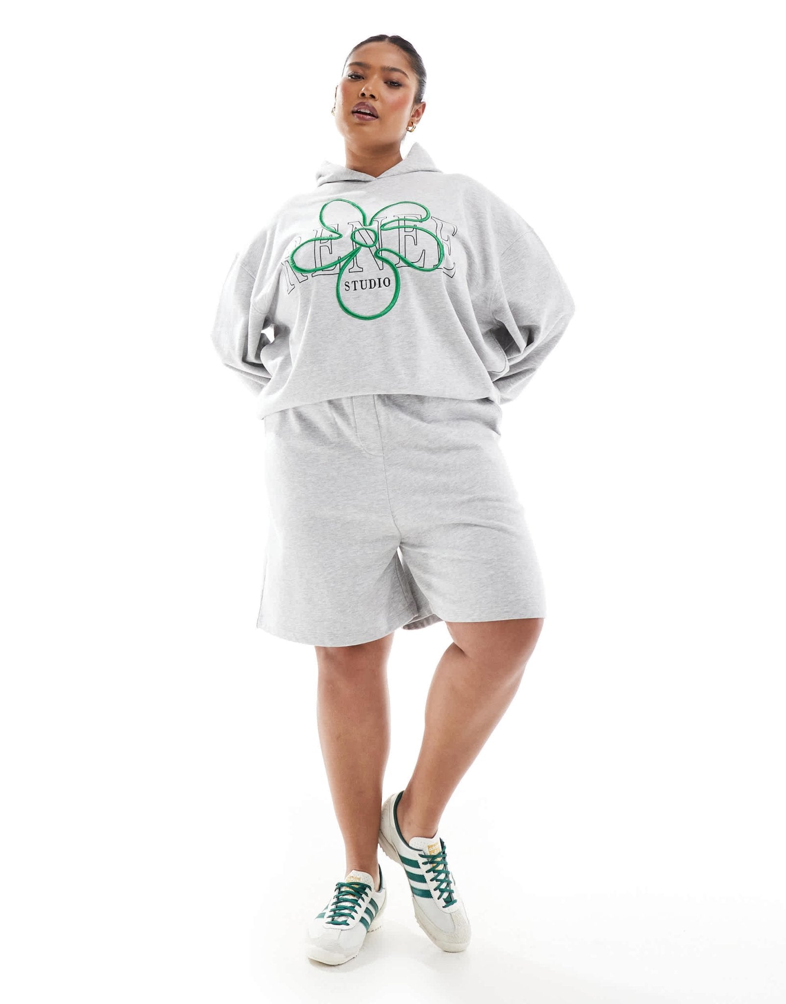 Renee Studio Plus exclusive longline sweat shorts co-ord in grey - ASOS Sample Sale