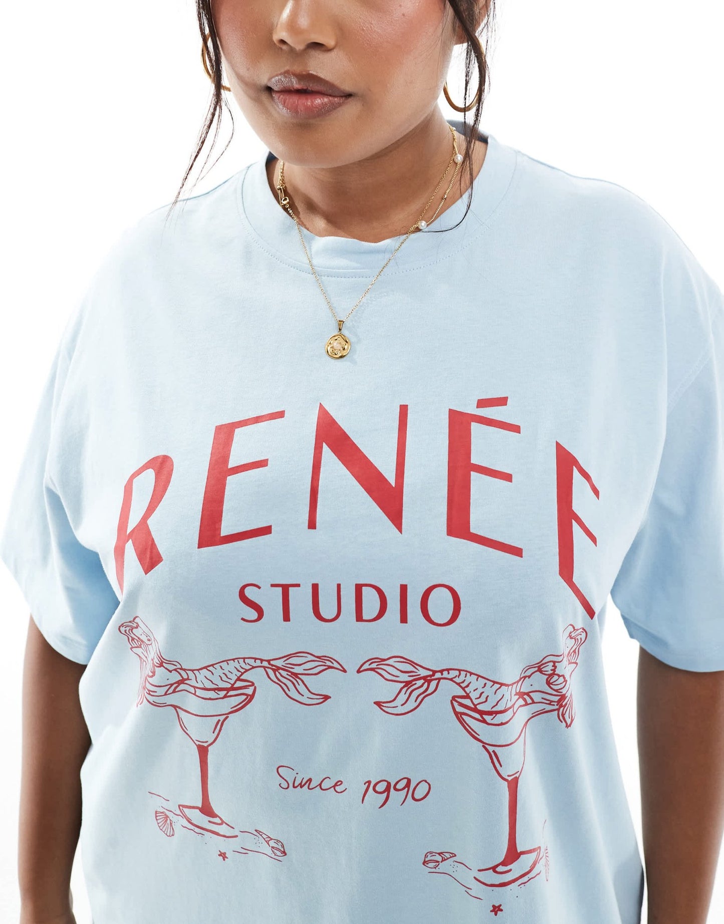 Renee Studio Plus exclusive mermaid martini graphic t-shirt in blue - ASOS Sample Sale