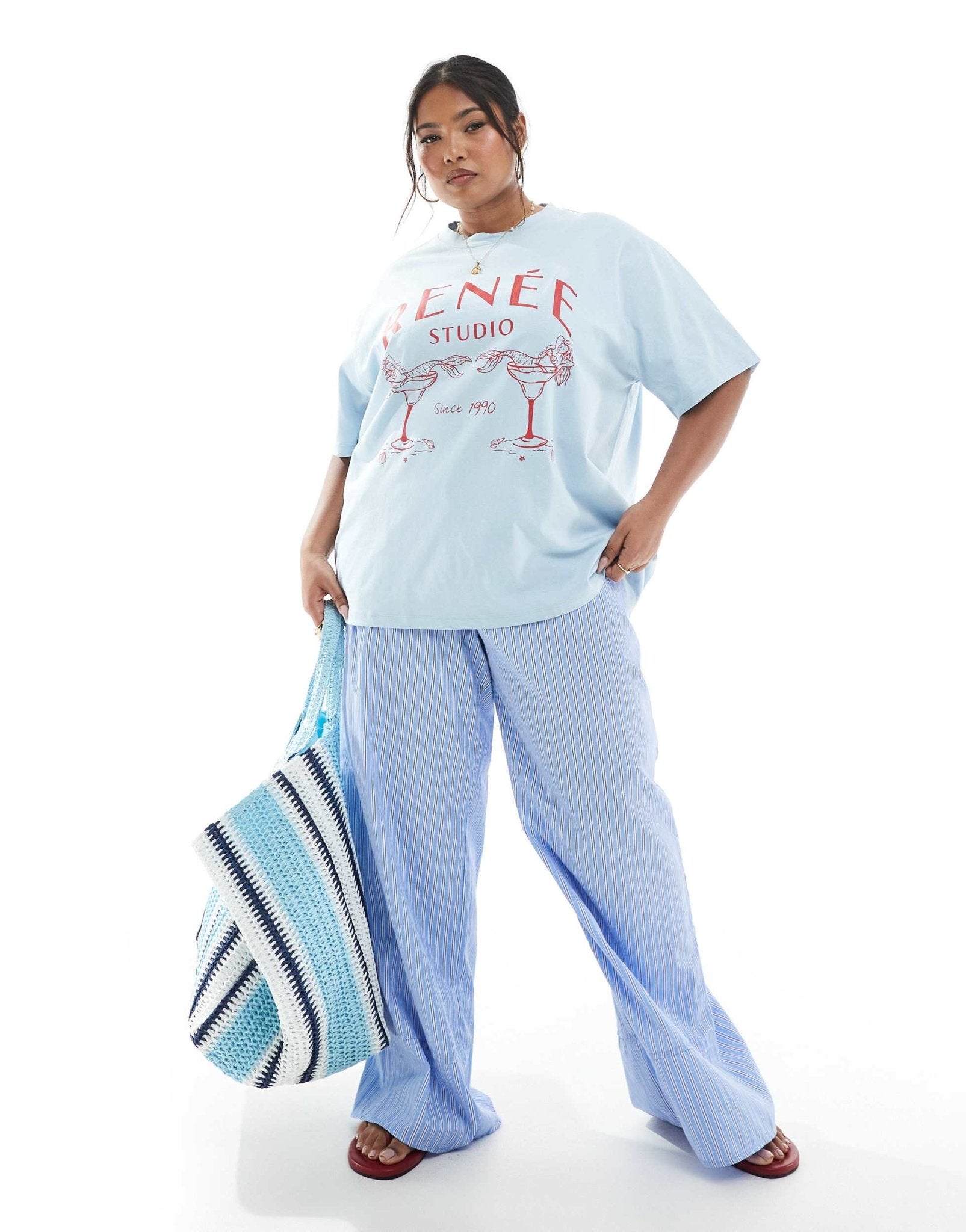 Renee Studio Plus exclusive mermaid martini graphic t-shirt in blue - ASOS Sample Sale