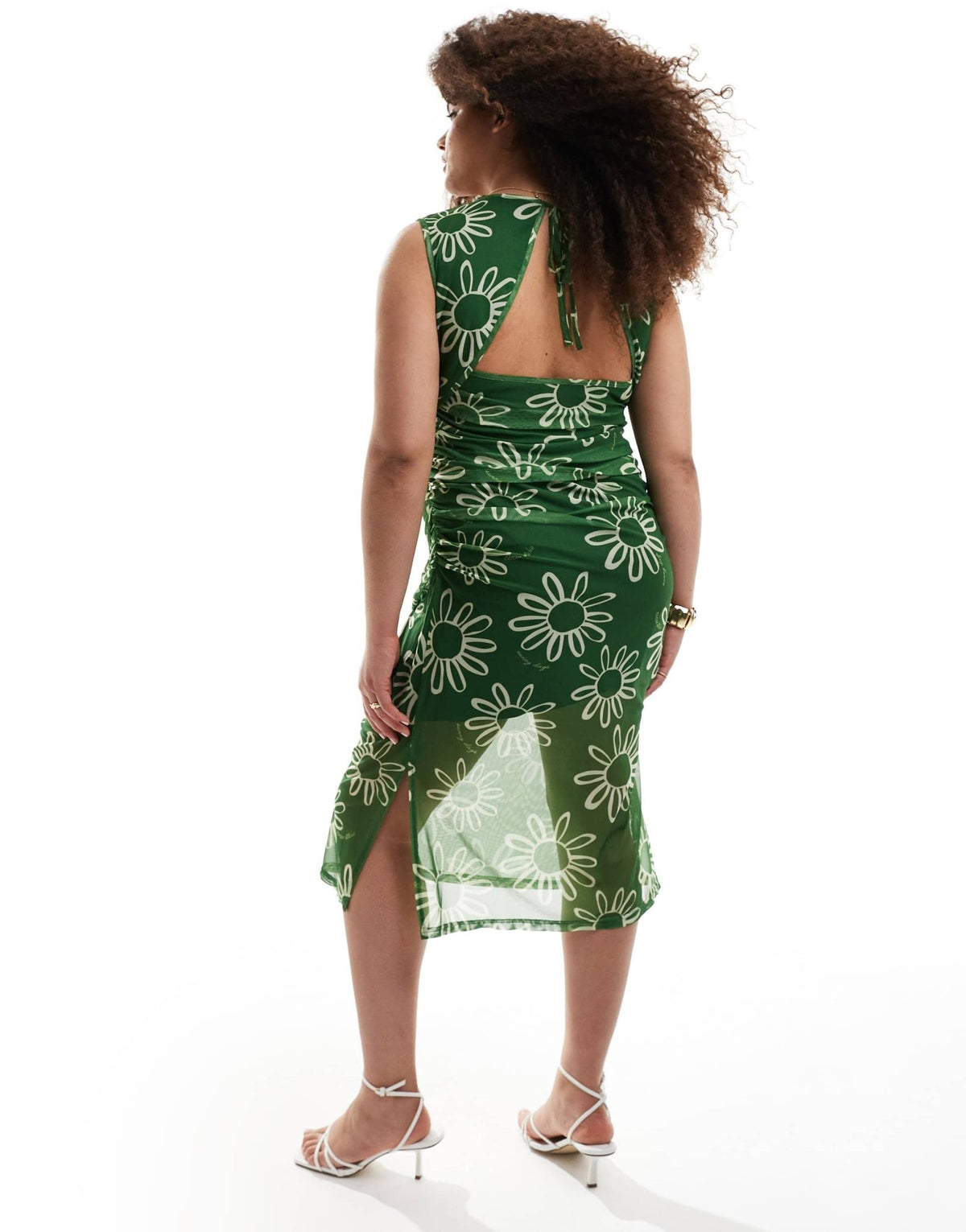 Renee Studio Plus exclusive mesh midi dress with open tie back detail in green floral - ASOS Sample Sale