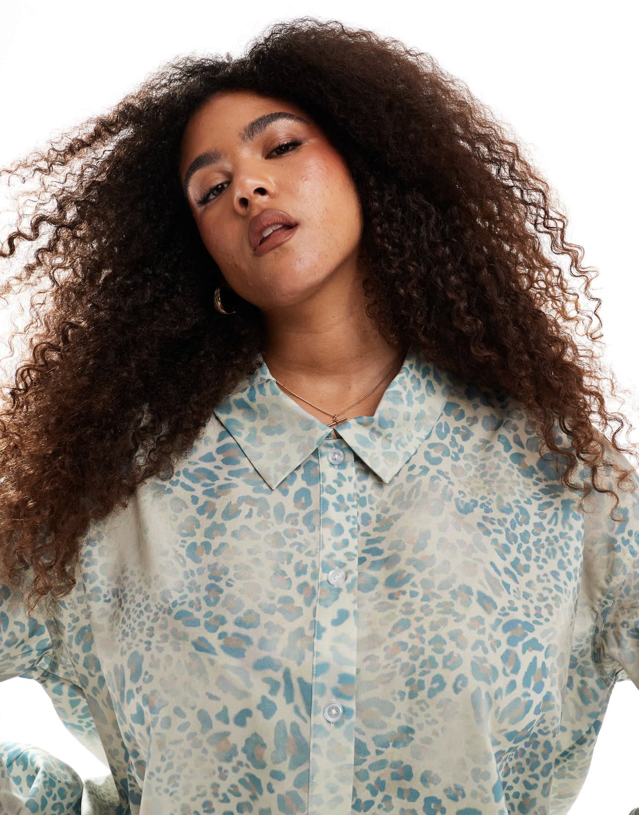 Renee Studio Plus exclusive oversized satin tie sleeve shirt co - ord in animal print - ASOS Sample Sale