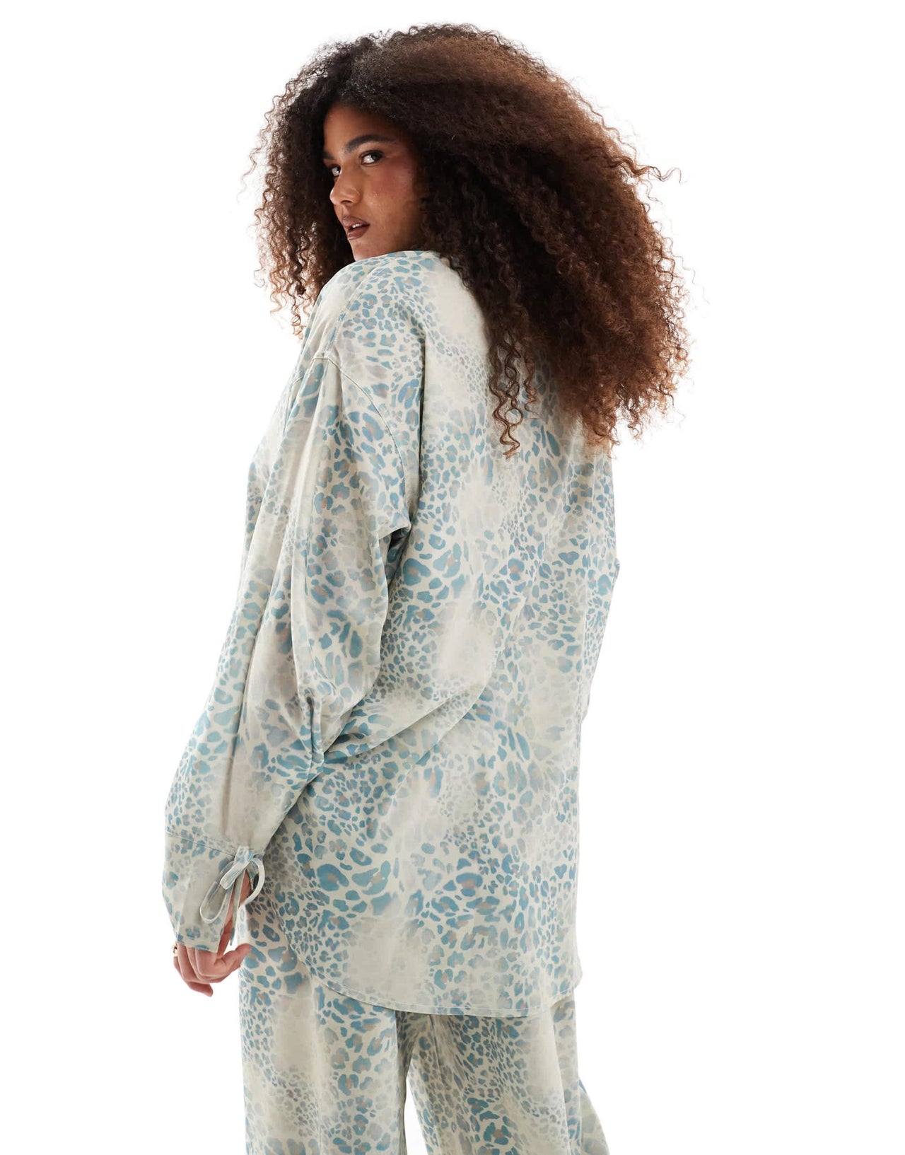 Renee Studio Plus exclusive oversized satin tie sleeve shirt co - ord in animal print - ASOS Sample Sale