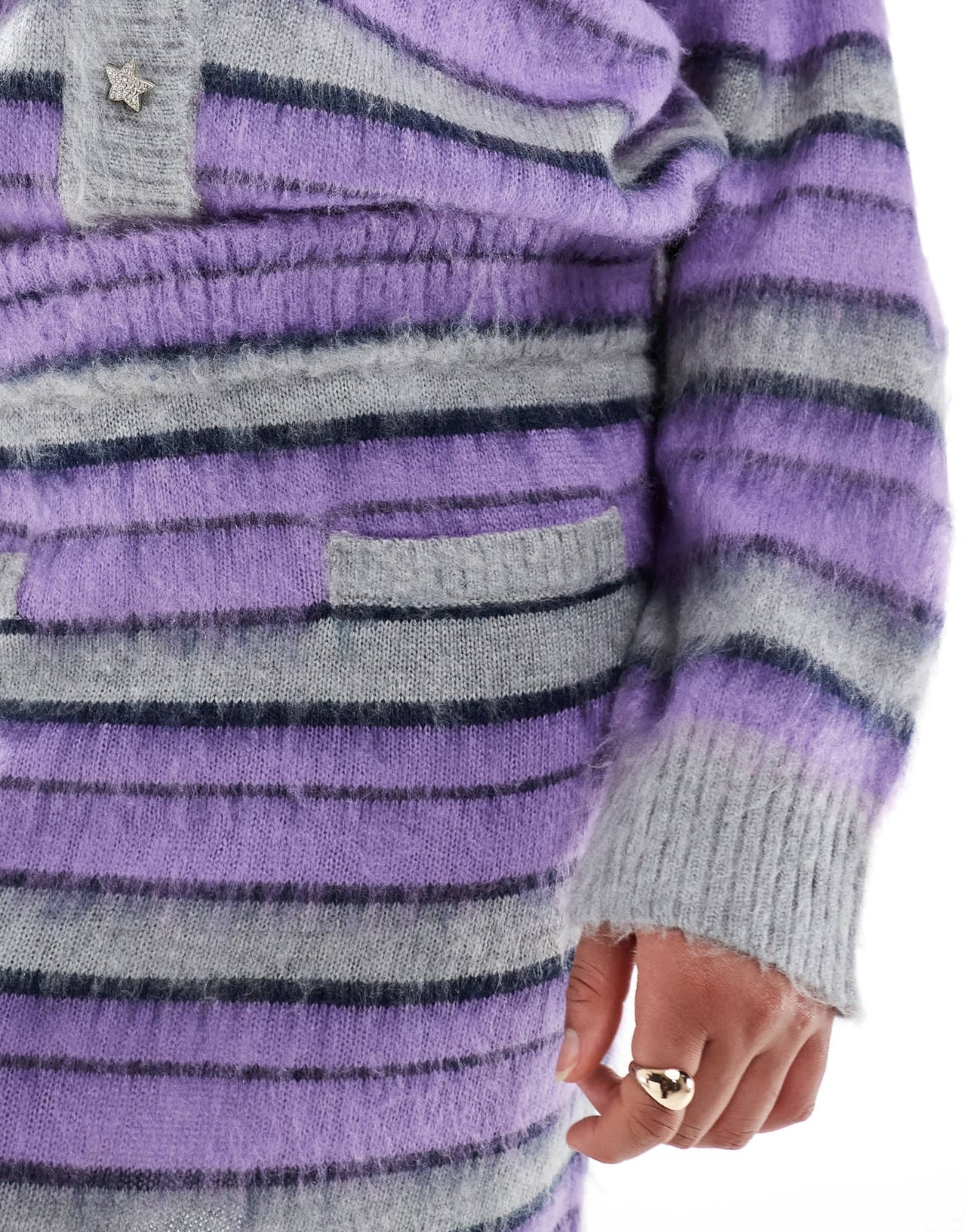 Renee Studio Plus exclusive pocket detail knitted mini skirt co - ord in brushed purple stripe - ASOS Sample Sale