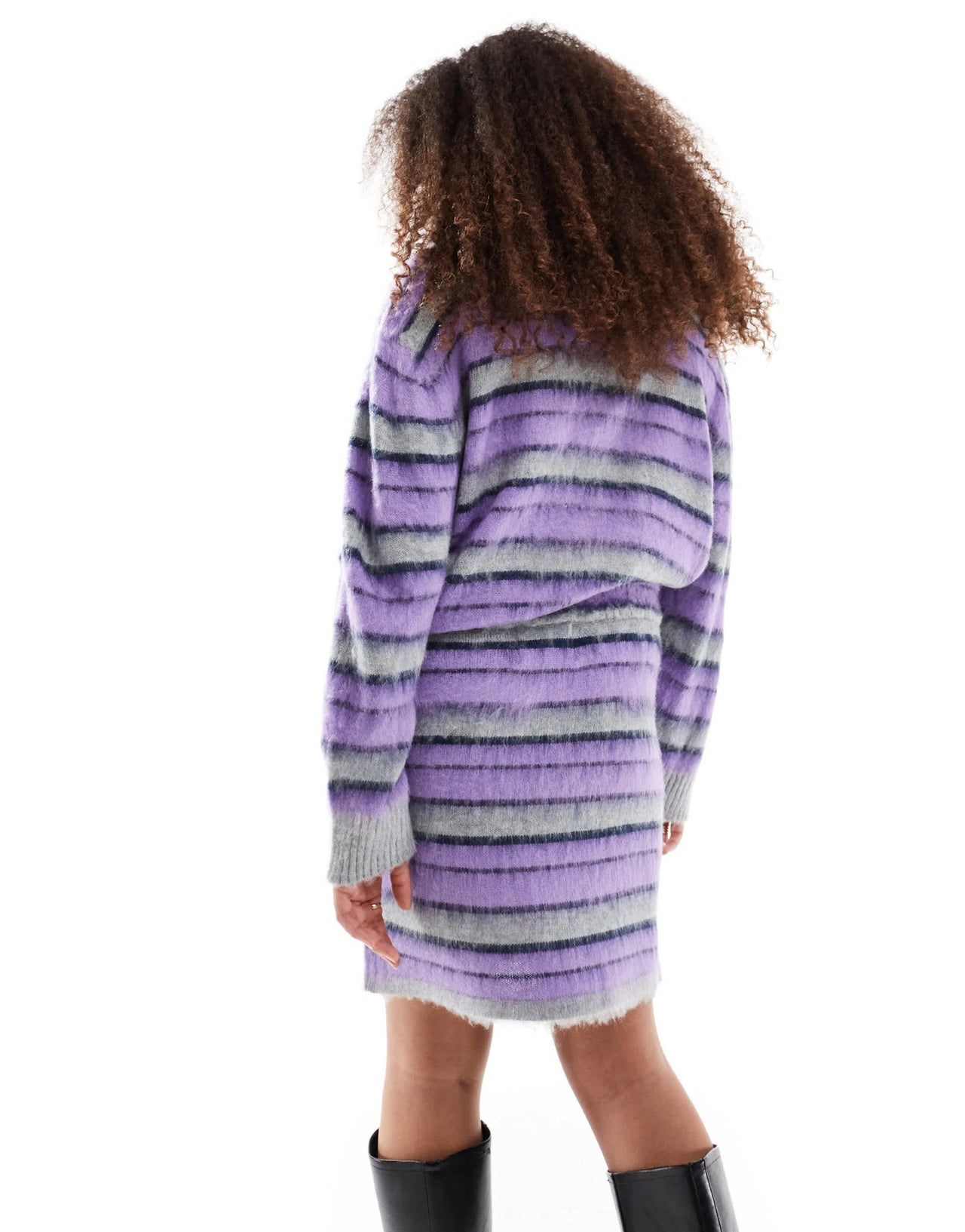 Renee Studio Plus exclusive pocket detail knitted mini skirt co - ord in brushed purple stripe - ASOS Sample Sale