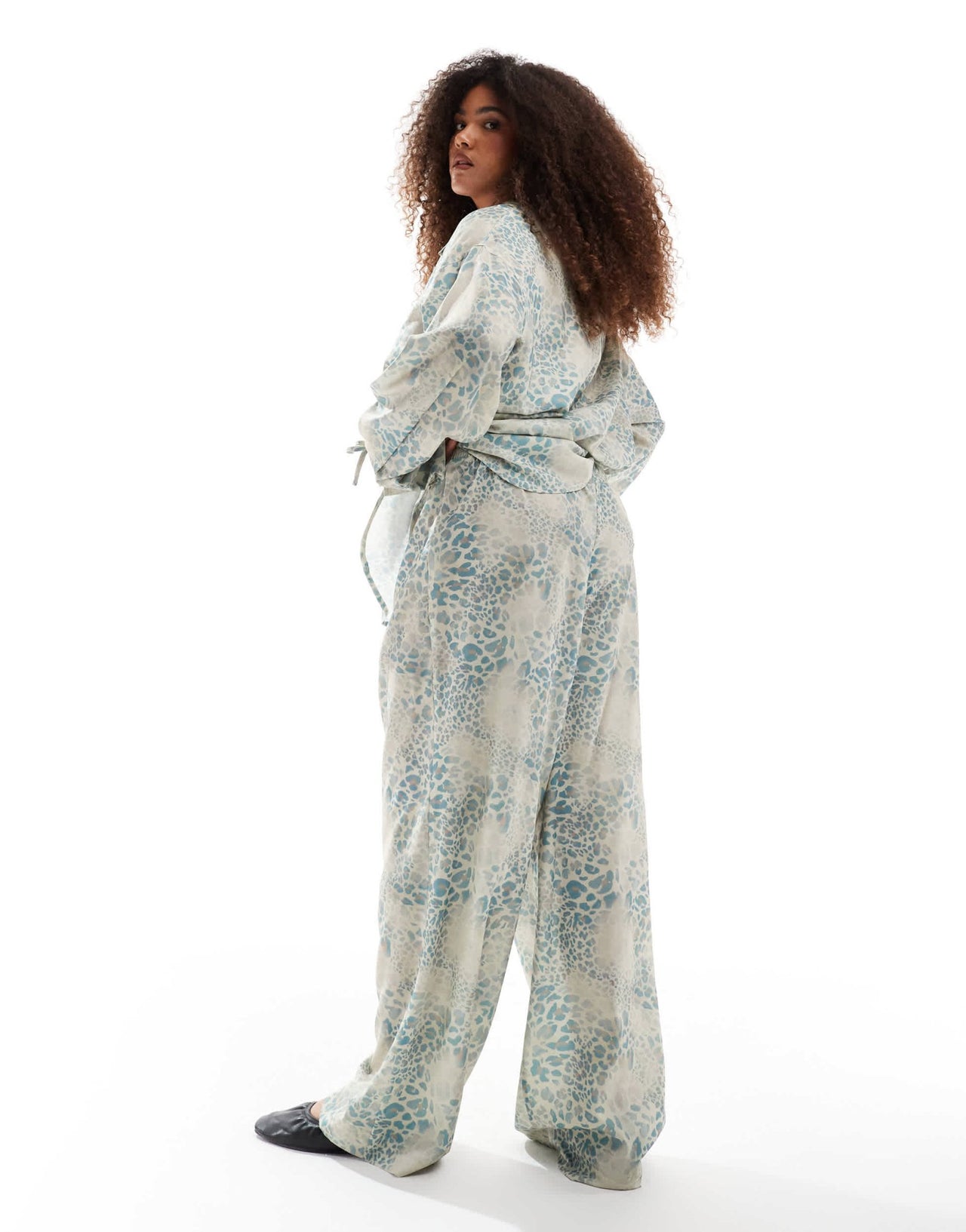 Renee Studio Plus exclusive satin drawstring waist wide leg trousers co - ord in animal print - ASOS Sample Sale