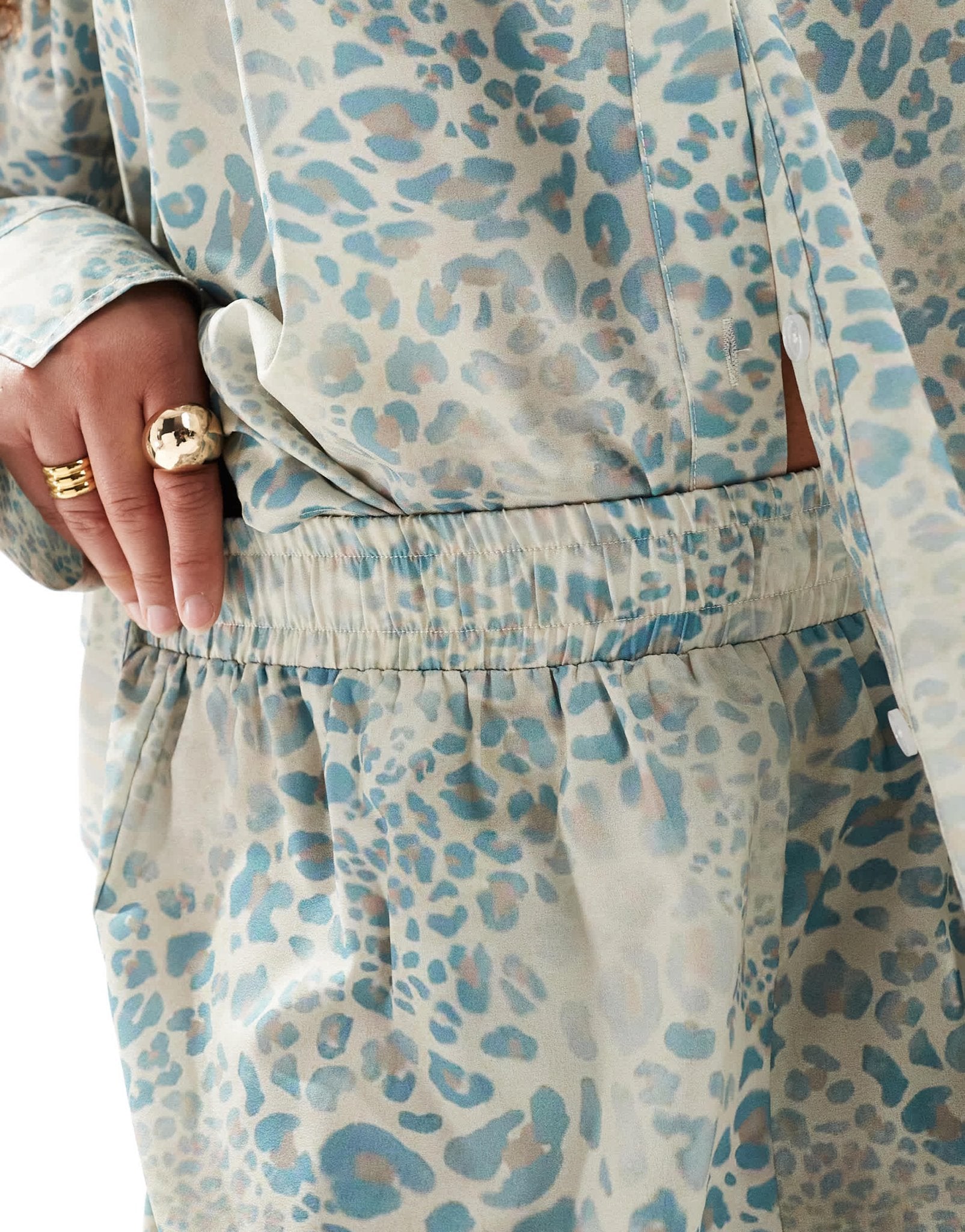 Renee Studio Plus exclusive satin drawstring waist wide leg trousers co - ord in animal print - ASOS Sample Sale