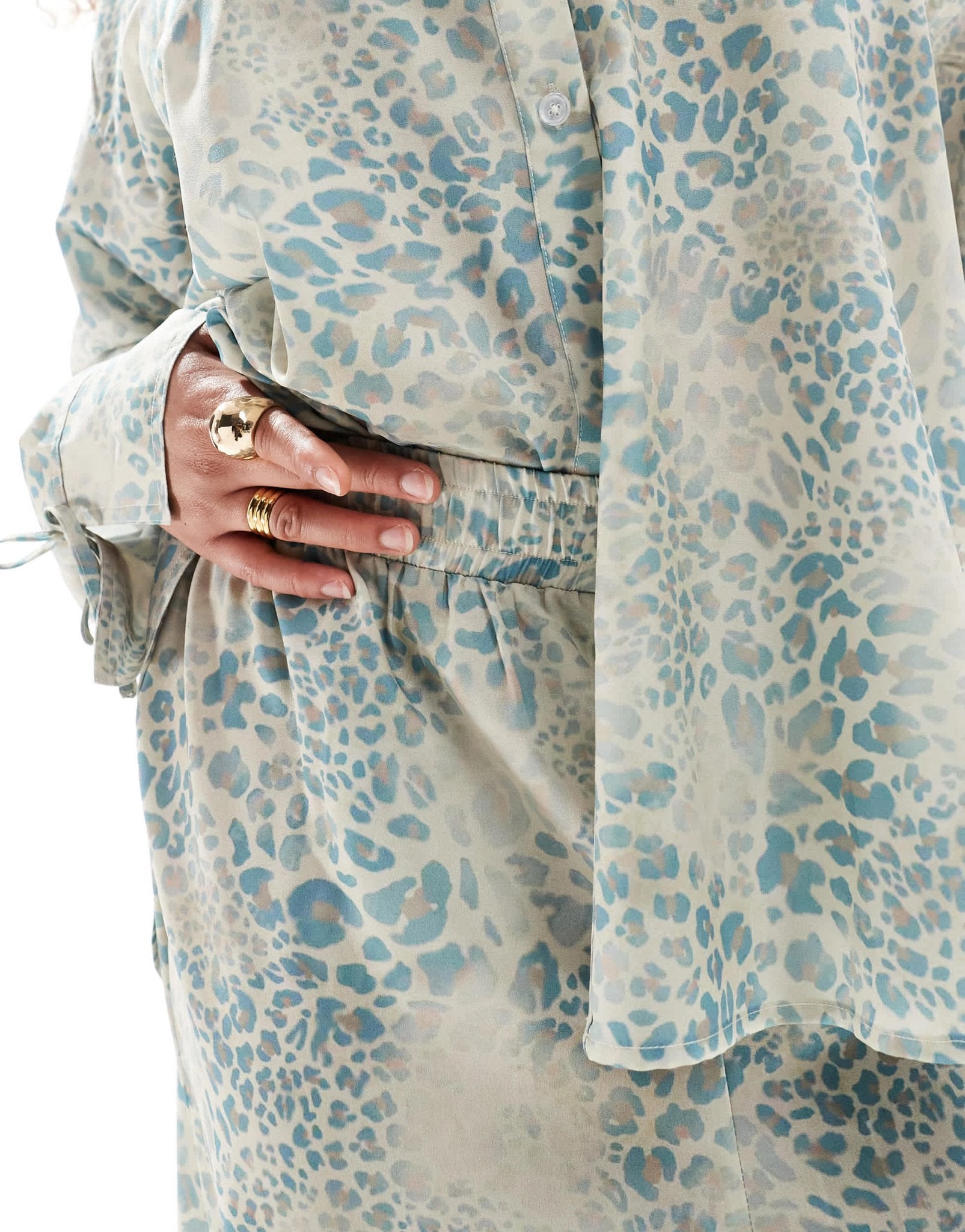 Renee Studio Plus exclusive satin drawstring waist wide leg trousers co - ord in animal print - ASOS Sample Sale