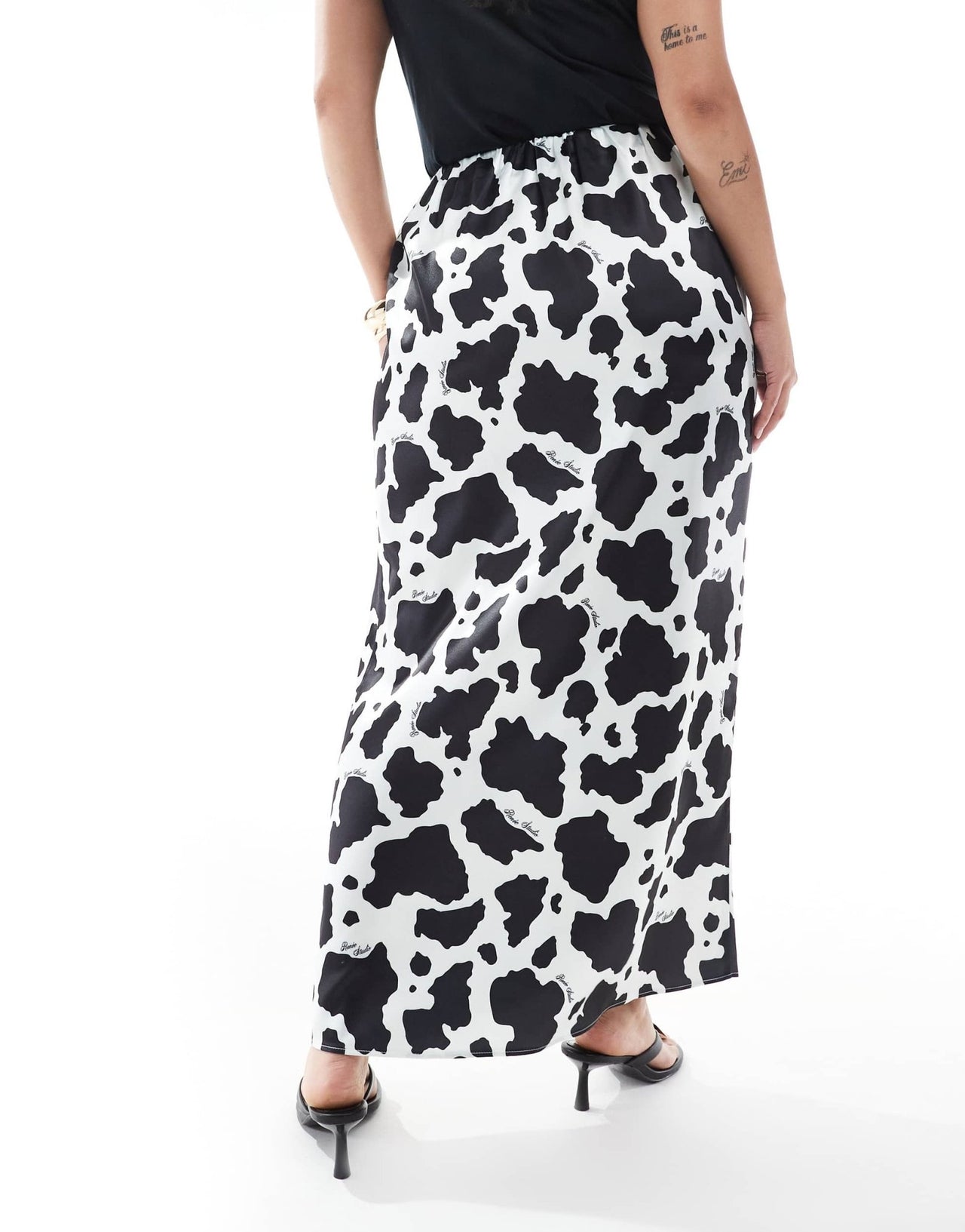 Renee Studio Plus exclusive satin maxi skirt in black & white cow print - ASOS Sample Sale