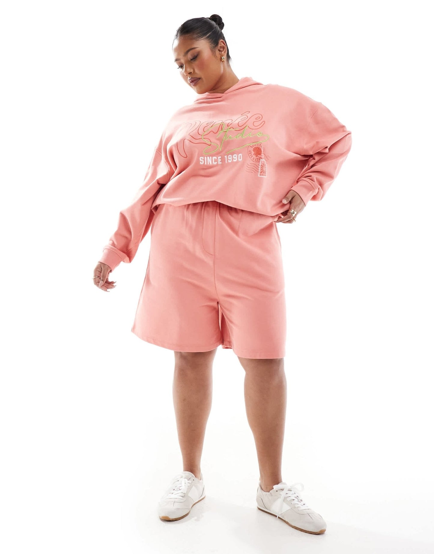 Renee Studio Plus exclusive sweat short co - ord in peach - ASOS Sample Sale