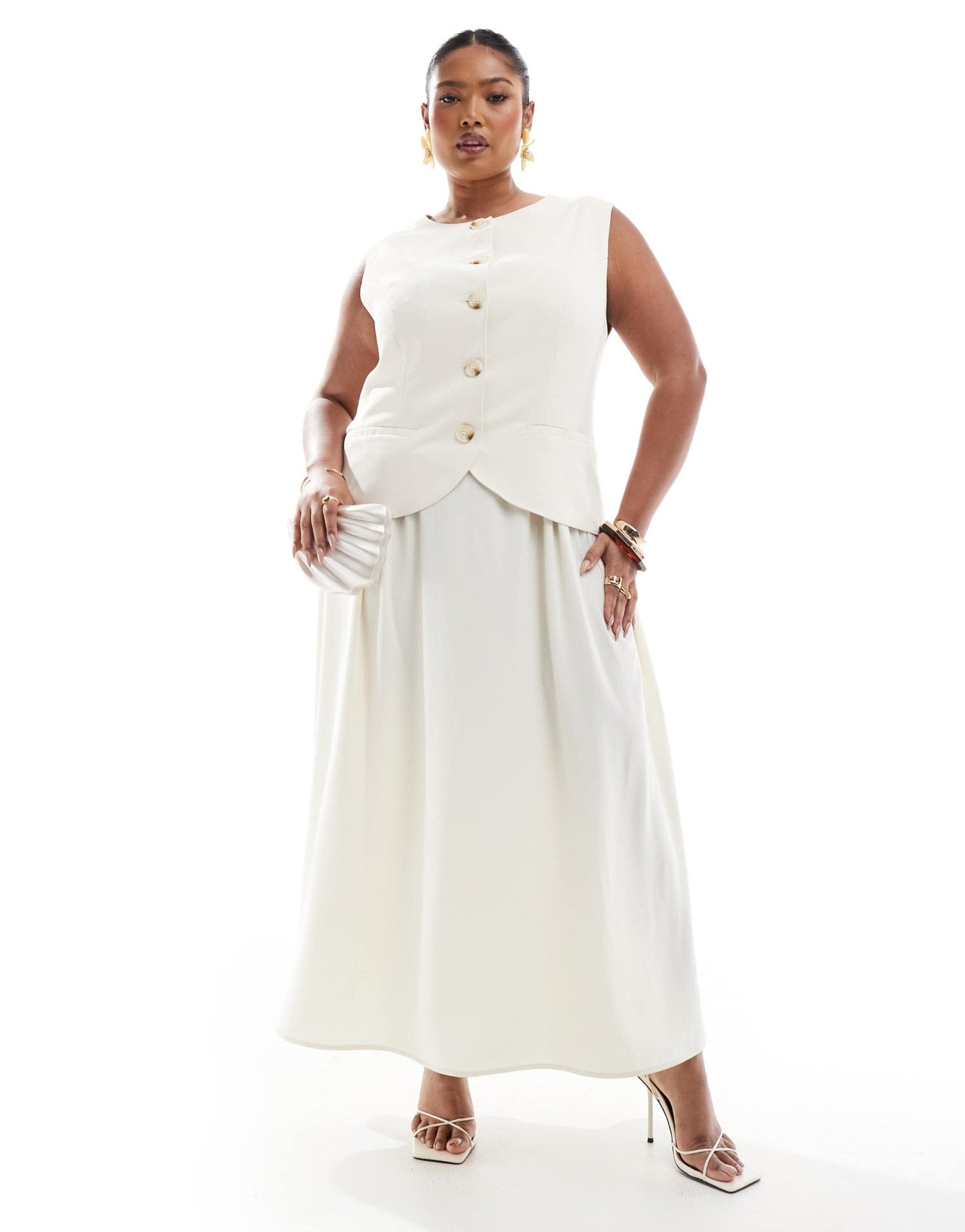 Renee Studio Plus exclusive tailored waistcoat maxi dress in cream - ASOS Sample Sale