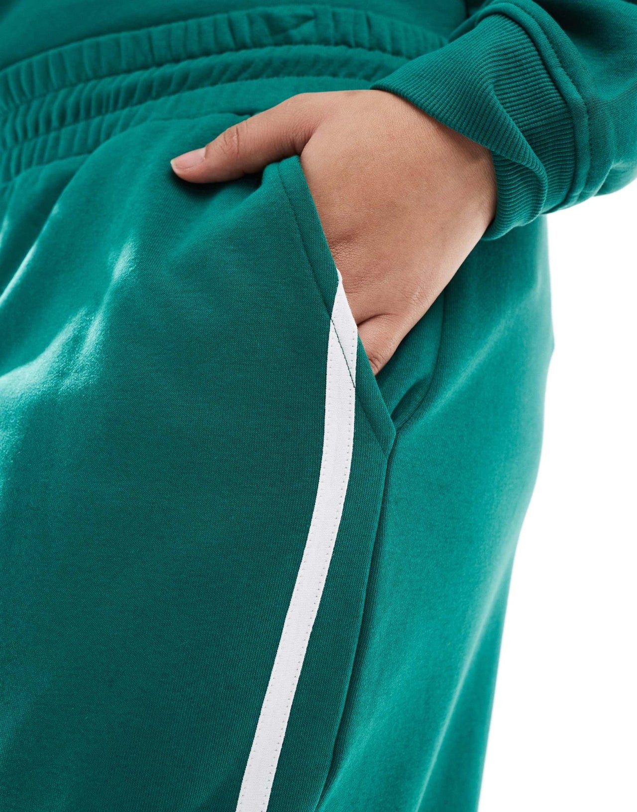 Renee Studio Plus exclusive wide leg side stripe contrast tie waist joggers co - ord in green - ASOS Sample Sale