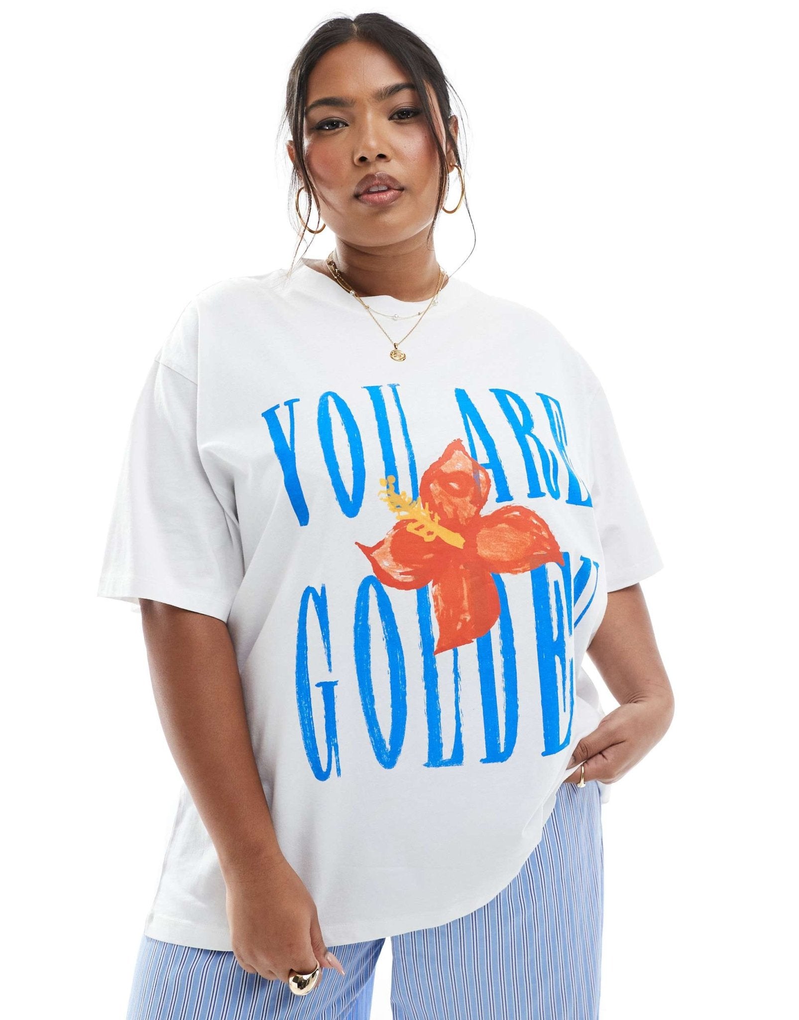 Renee Studio Plus exclusive you are golden graphic t-shirt in white - ASOS Sample Sale