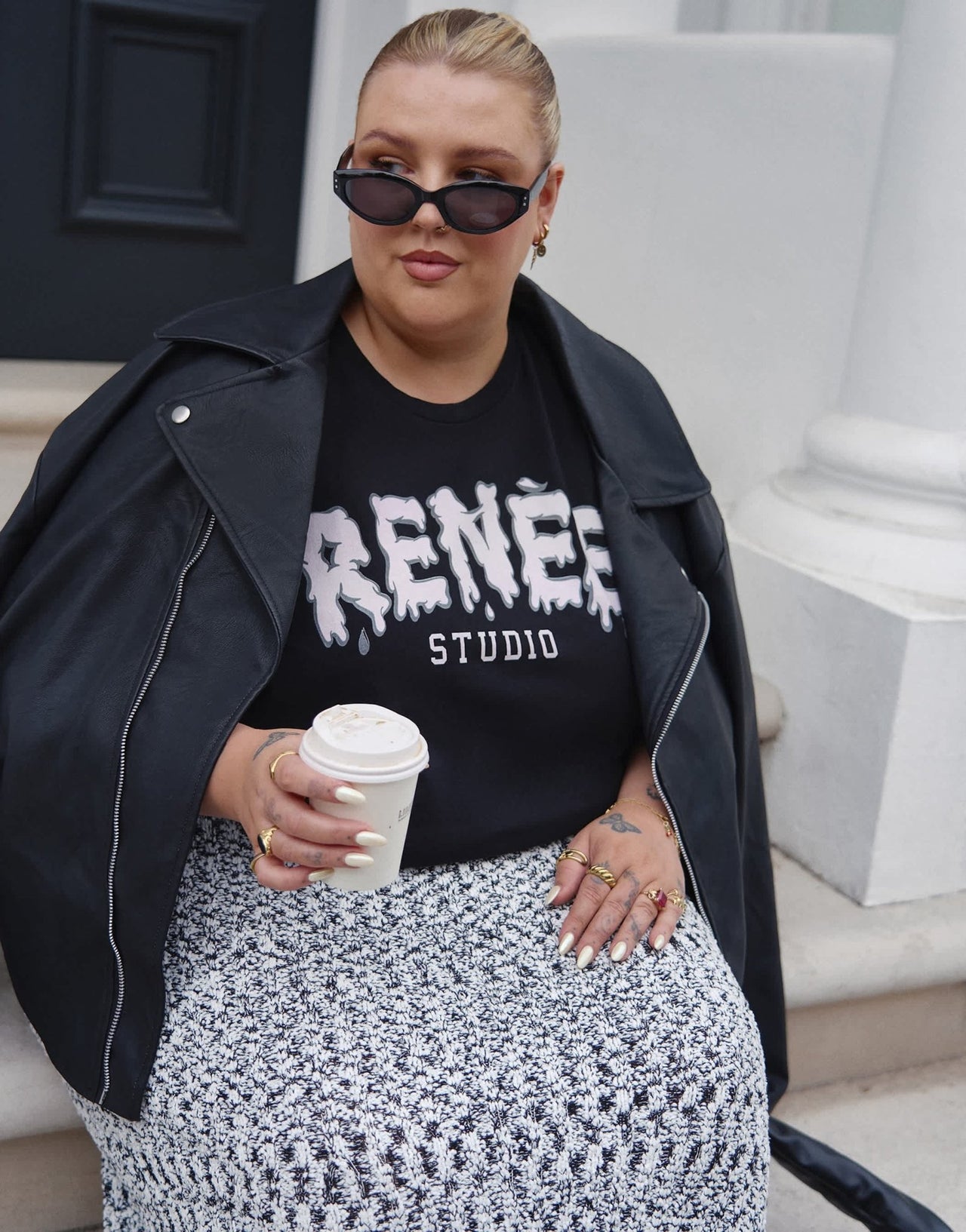 Renee Studio Plus x Holly Wynne exclusive embroidered bubble logo oversized t-shirt in black - ASOS Sample Sale