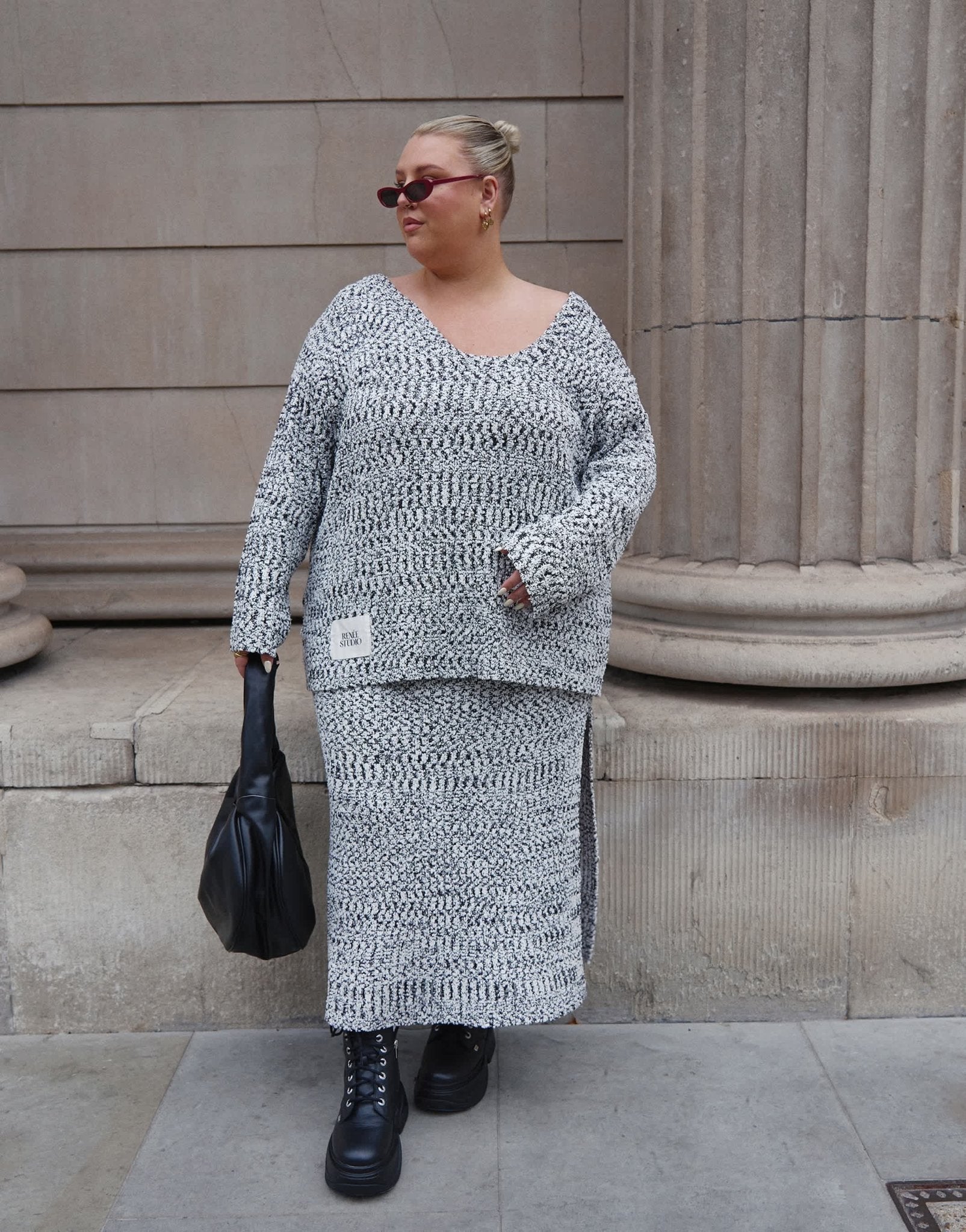Renee Studio Plus x Holly Wynne exclusive knitted maxi side split skirt co - ord in grey marl - ASOS Sample Sale