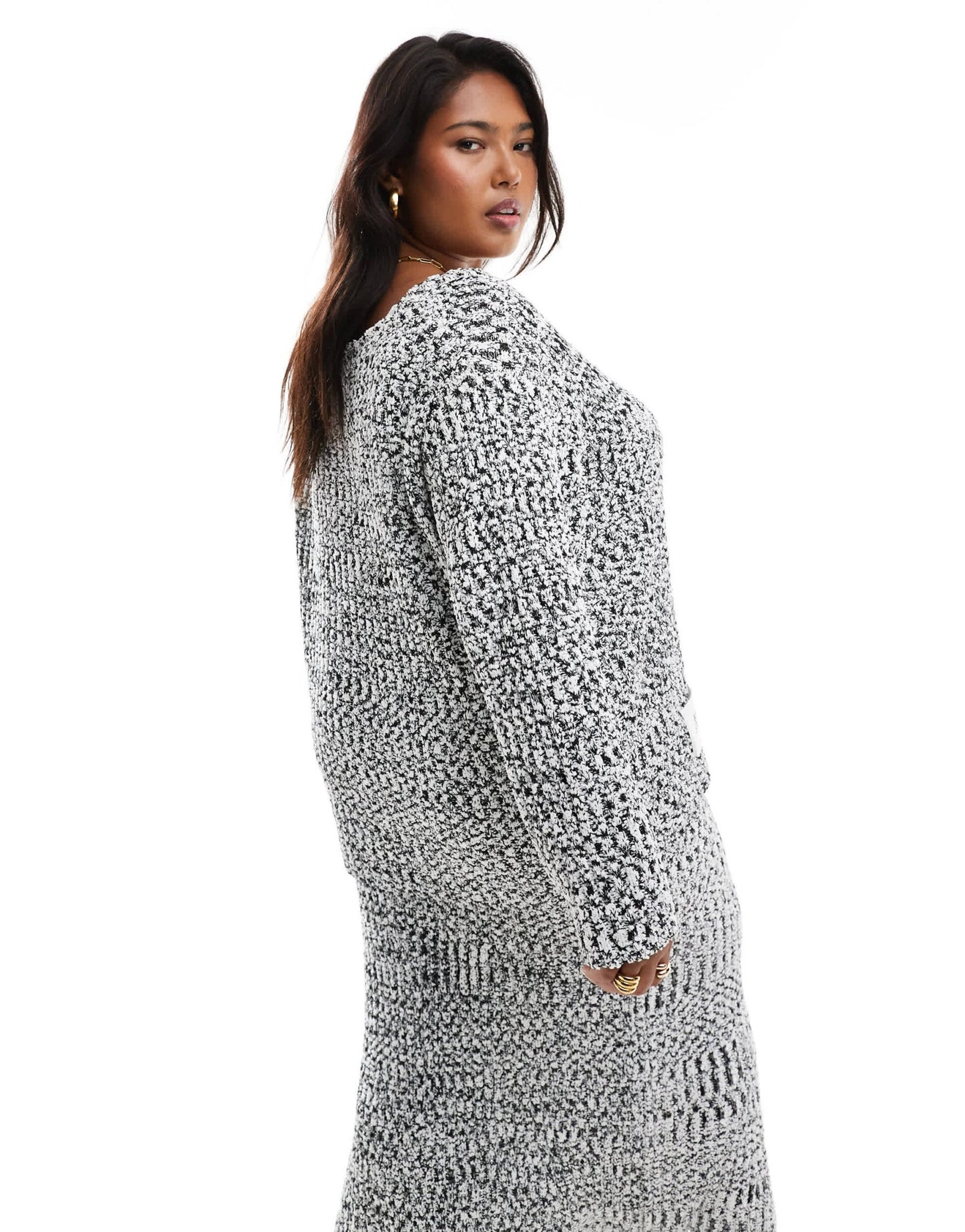 Renee Studio Plus x Holly Wynne exclusive longline asymmetric neckline knitted jumper co - ord in grey marl - ASOS Sample Sale