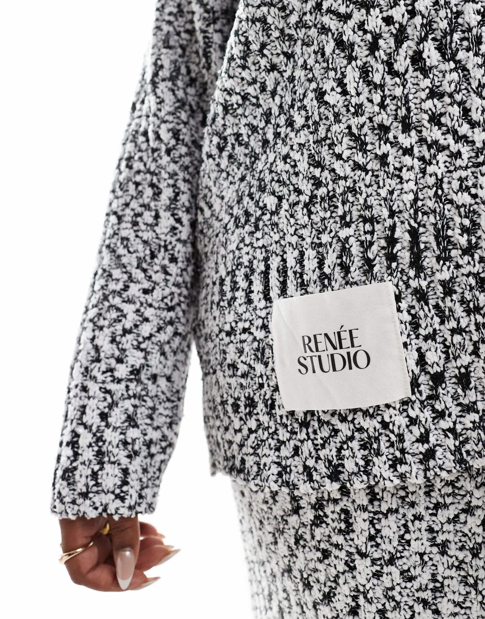 Renee Studio Plus x Holly Wynne exclusive longline asymmetric neckline knitted jumper co - ord in grey marl - ASOS Sample Sale