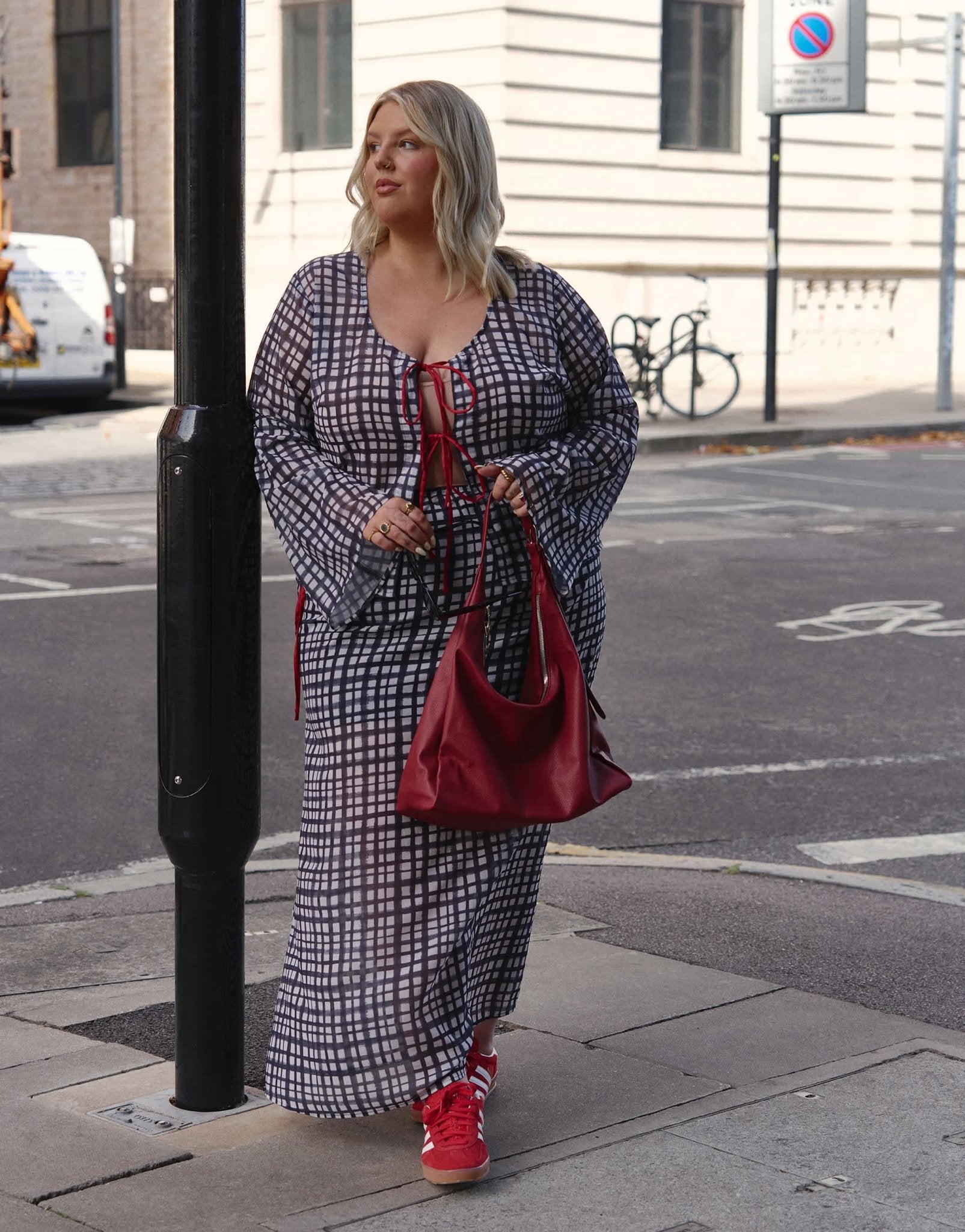 Renee Studio Plus x Holly Wynne exclusive maxi skirt co - ord in grey check - ASOS Sample Sale