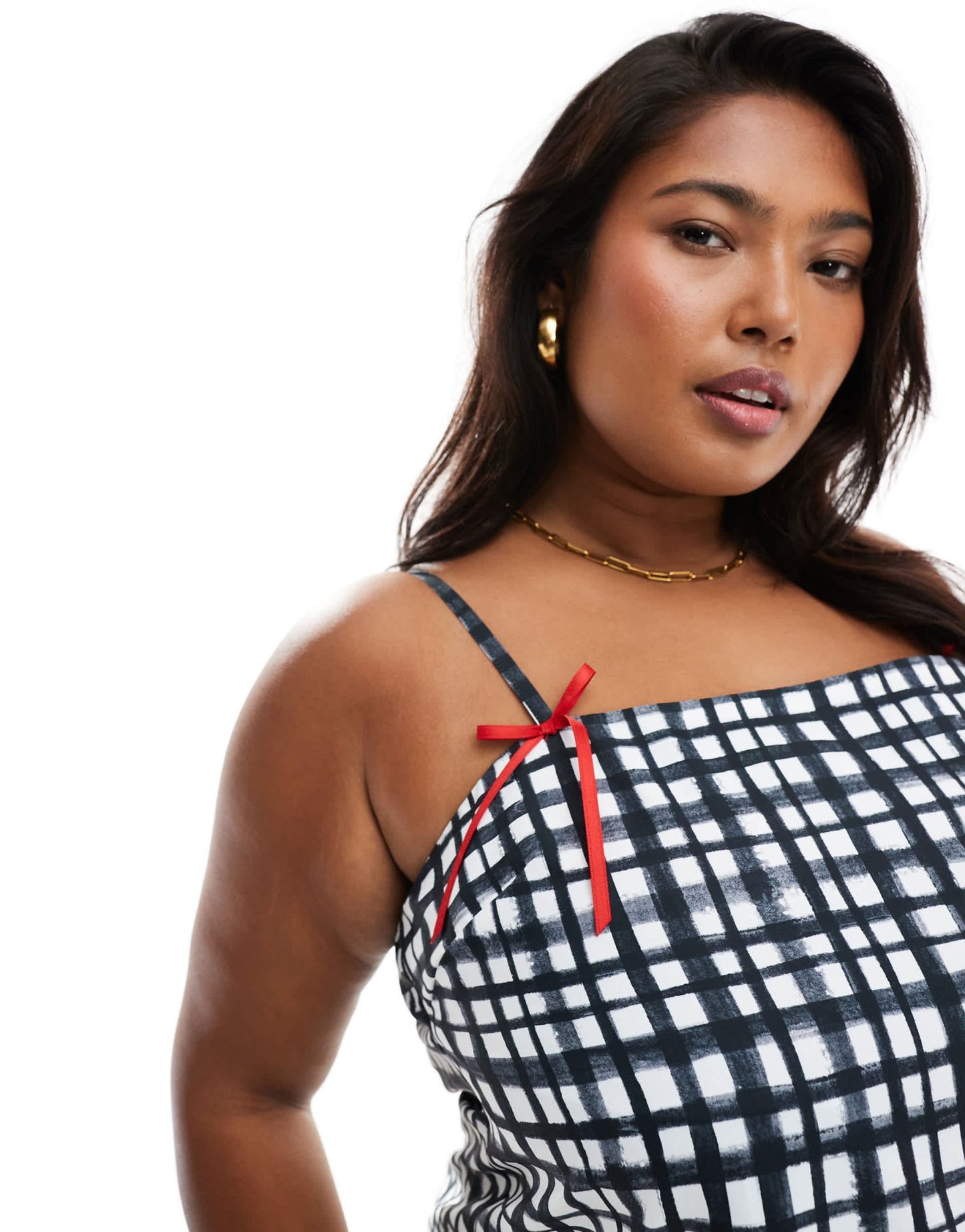 Renee Studio Plus x Holly Wynne exclusive ribbon bow cami sleeve peplum hem mini dress in grey check - ASOS Sample Sale