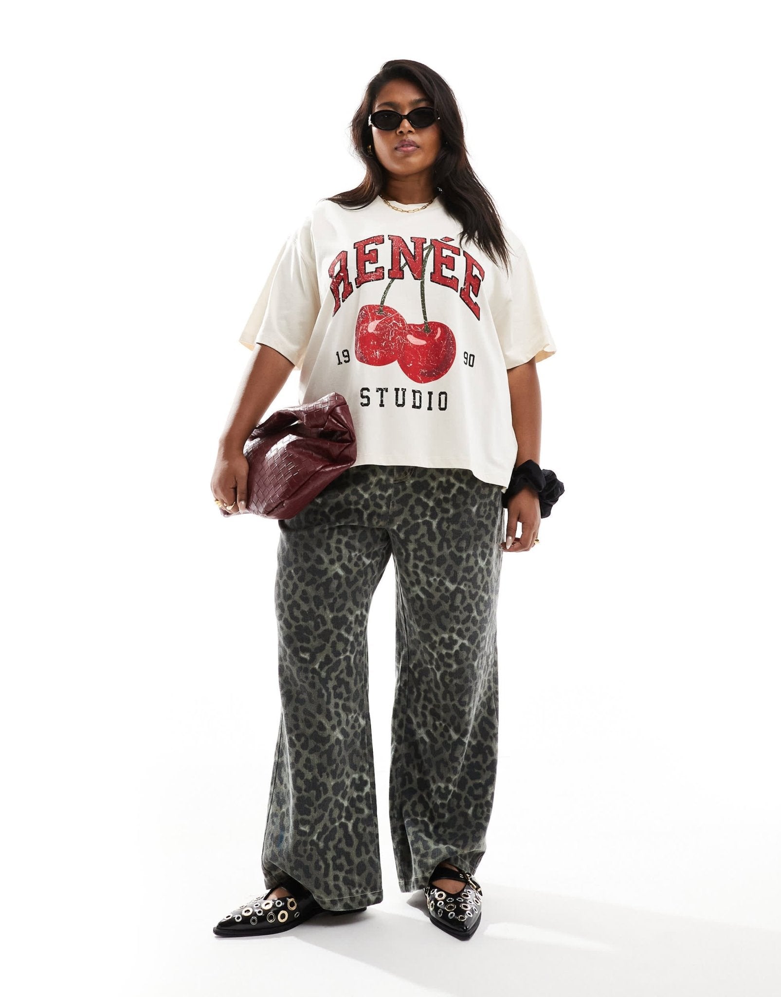 Renee Studio Plus x Holly Wynne exclusive wide leg trousers in leopard print - ASOS Sample Sale