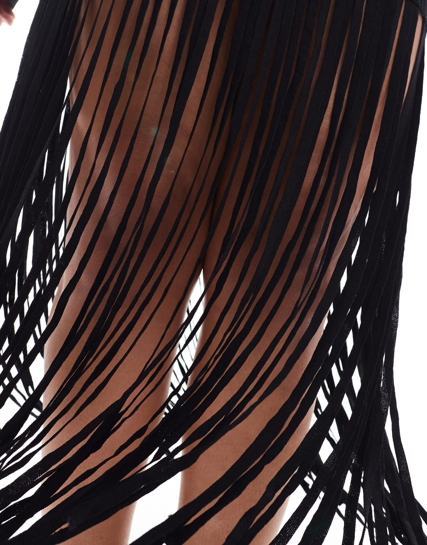 Renee Studio Plus x Michelle Nayla exclusive ribbed fringe tassel hem knitted mini dress in black - ASOS Sample Sale