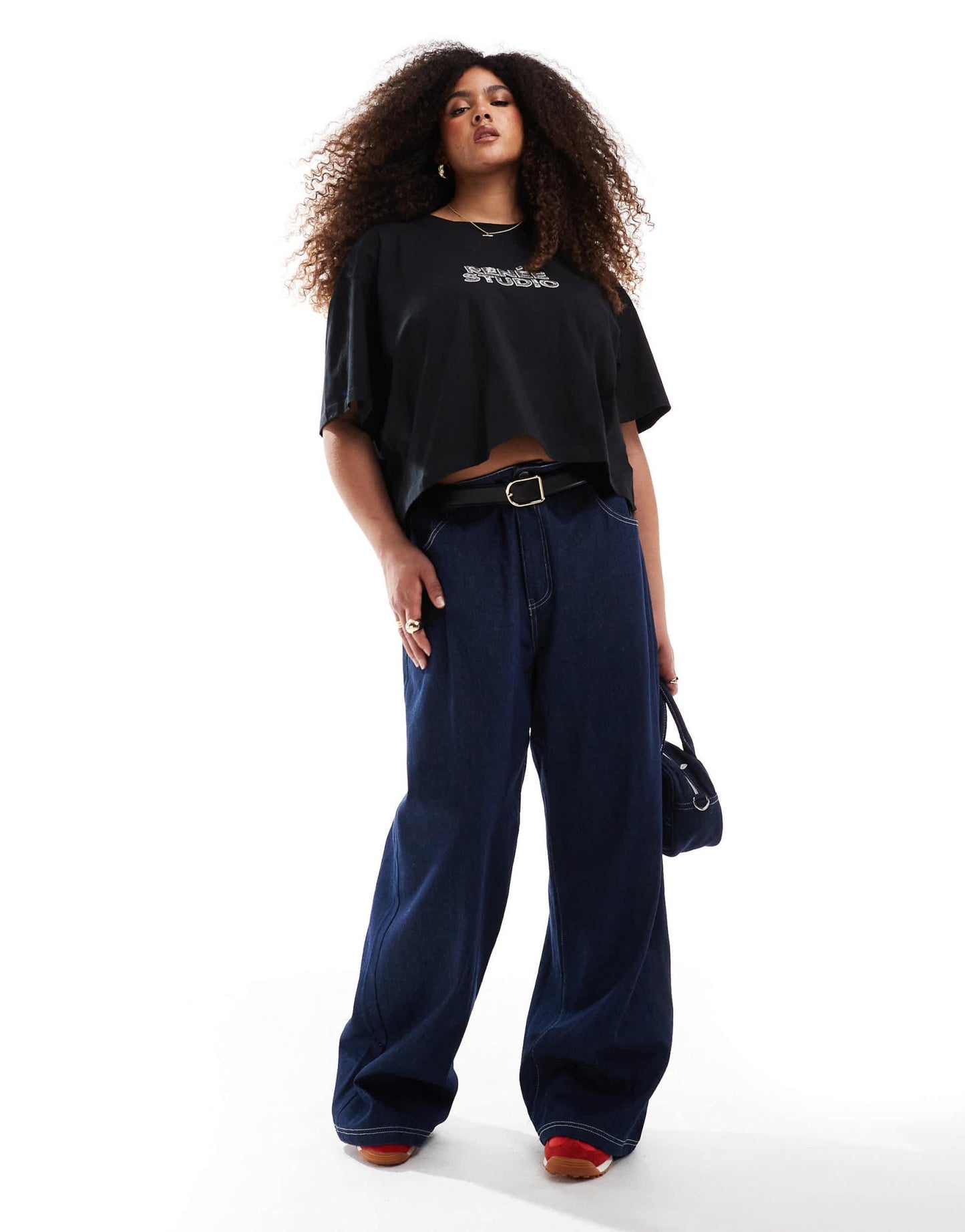 Renee Studio Plus x Michelle Nayla exclusive sequin logo oversized t-shirt in black - ASOS Sample Sale