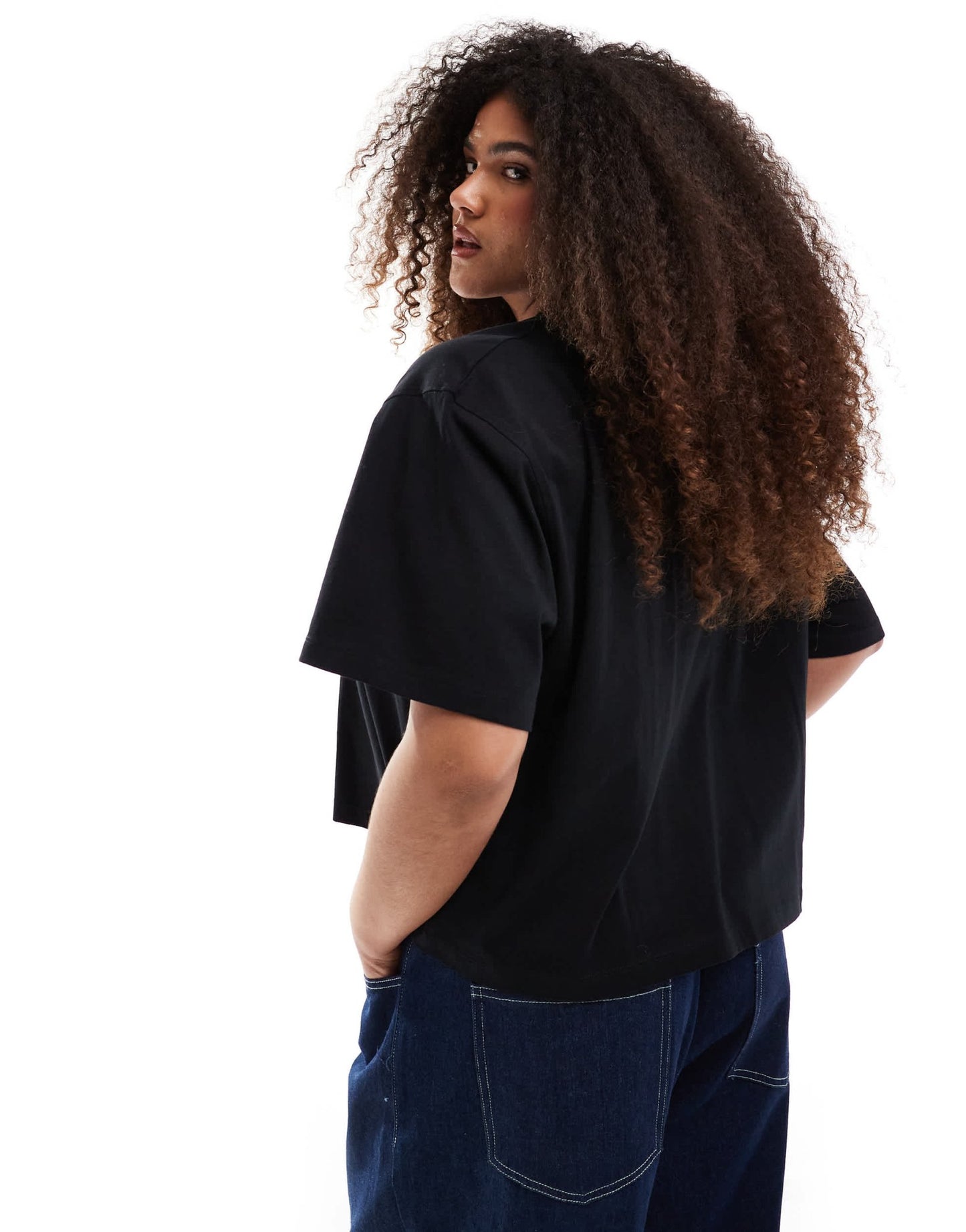 Renee Studio Plus x Michelle Nayla exclusive sequin logo oversized t-shirt in black - ASOS Sample Sale
