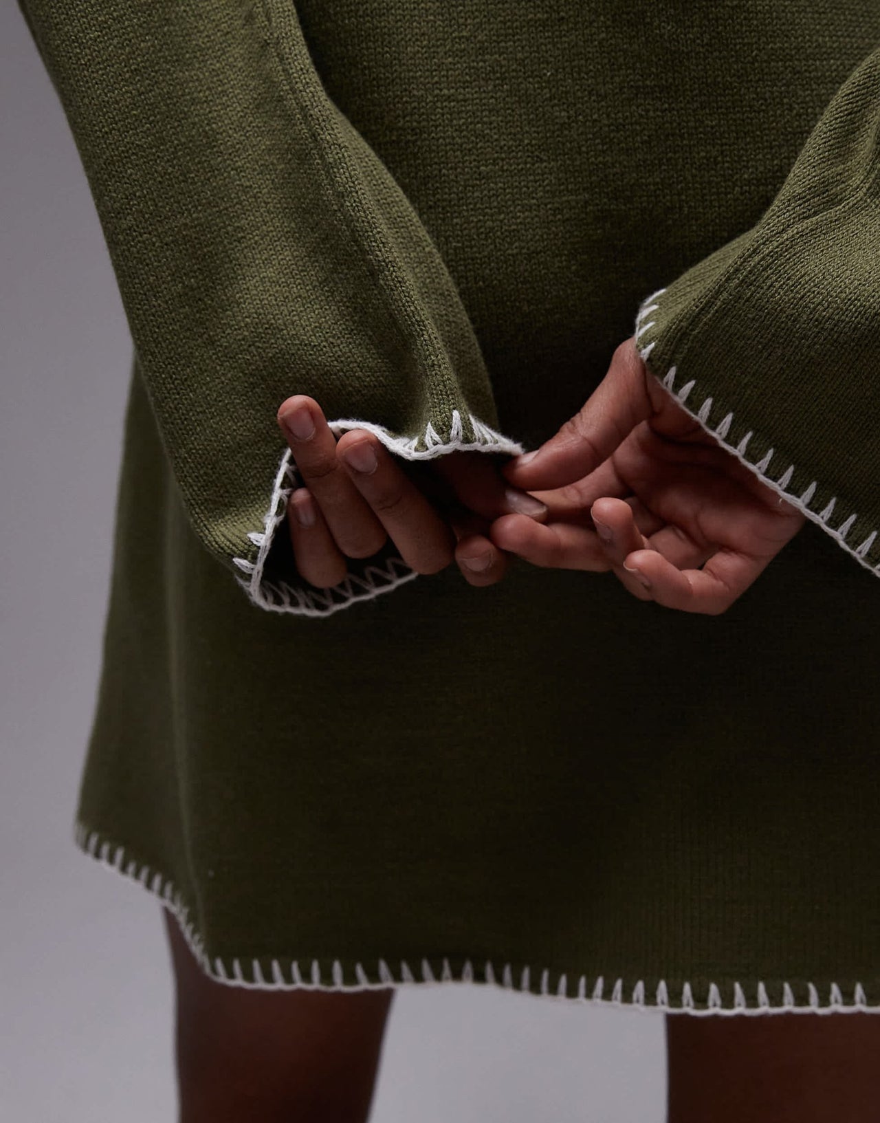 Resume blanket stitch a line mini dress in army green - ASOS Sample Sale